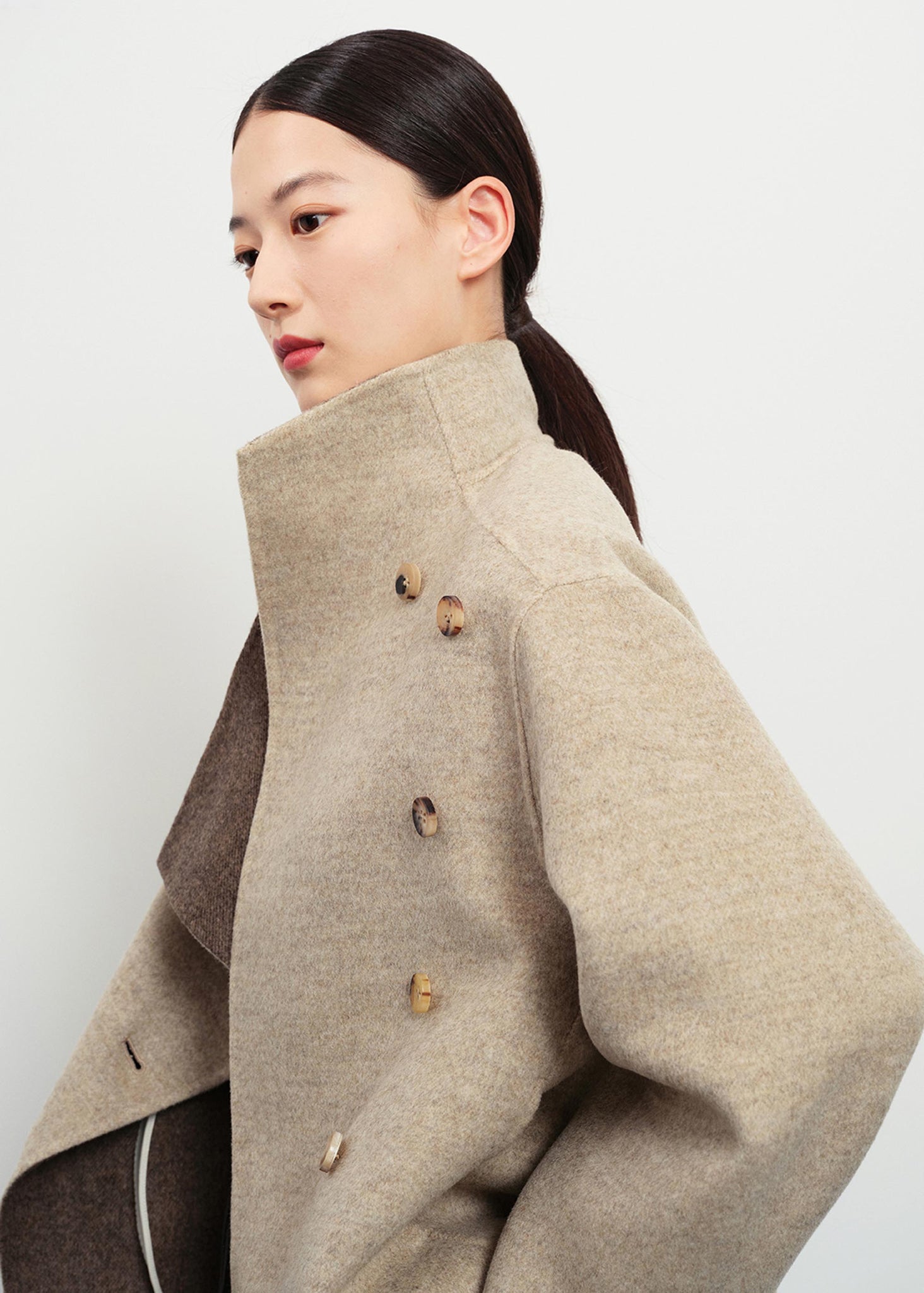 Beige Asymmetric Wool Jacket