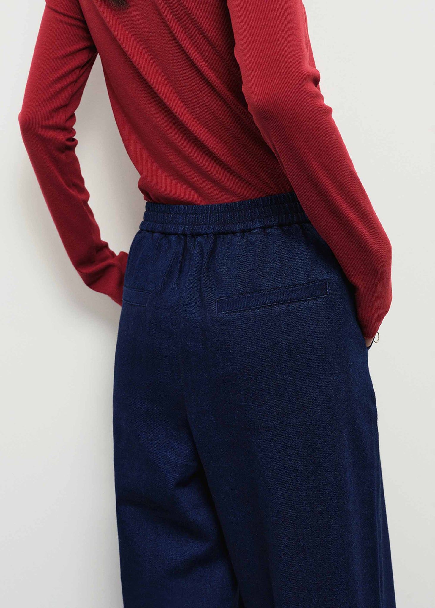 Navy Frayed Wool Blend Trousers