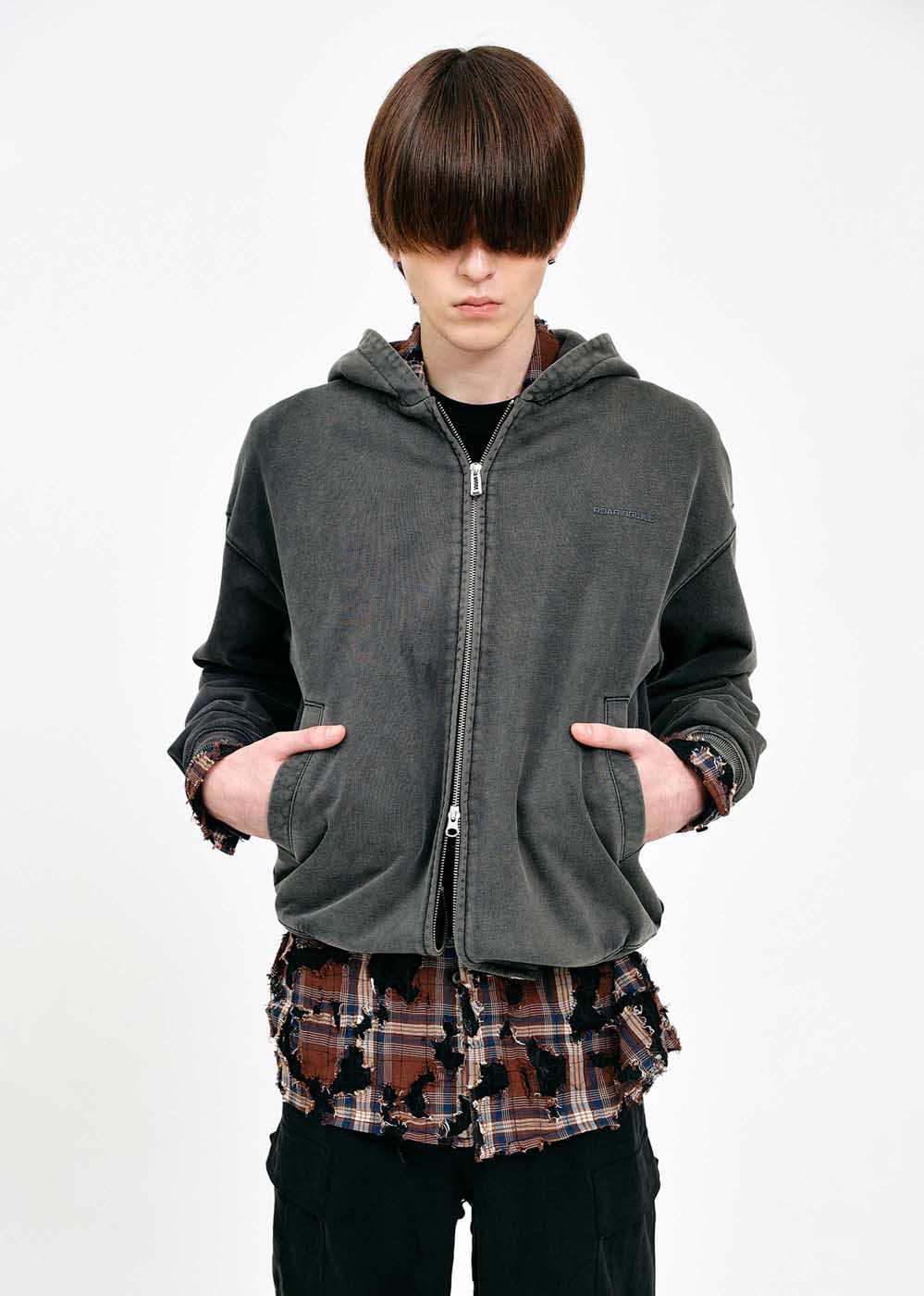Washed Black Zip Hoodie