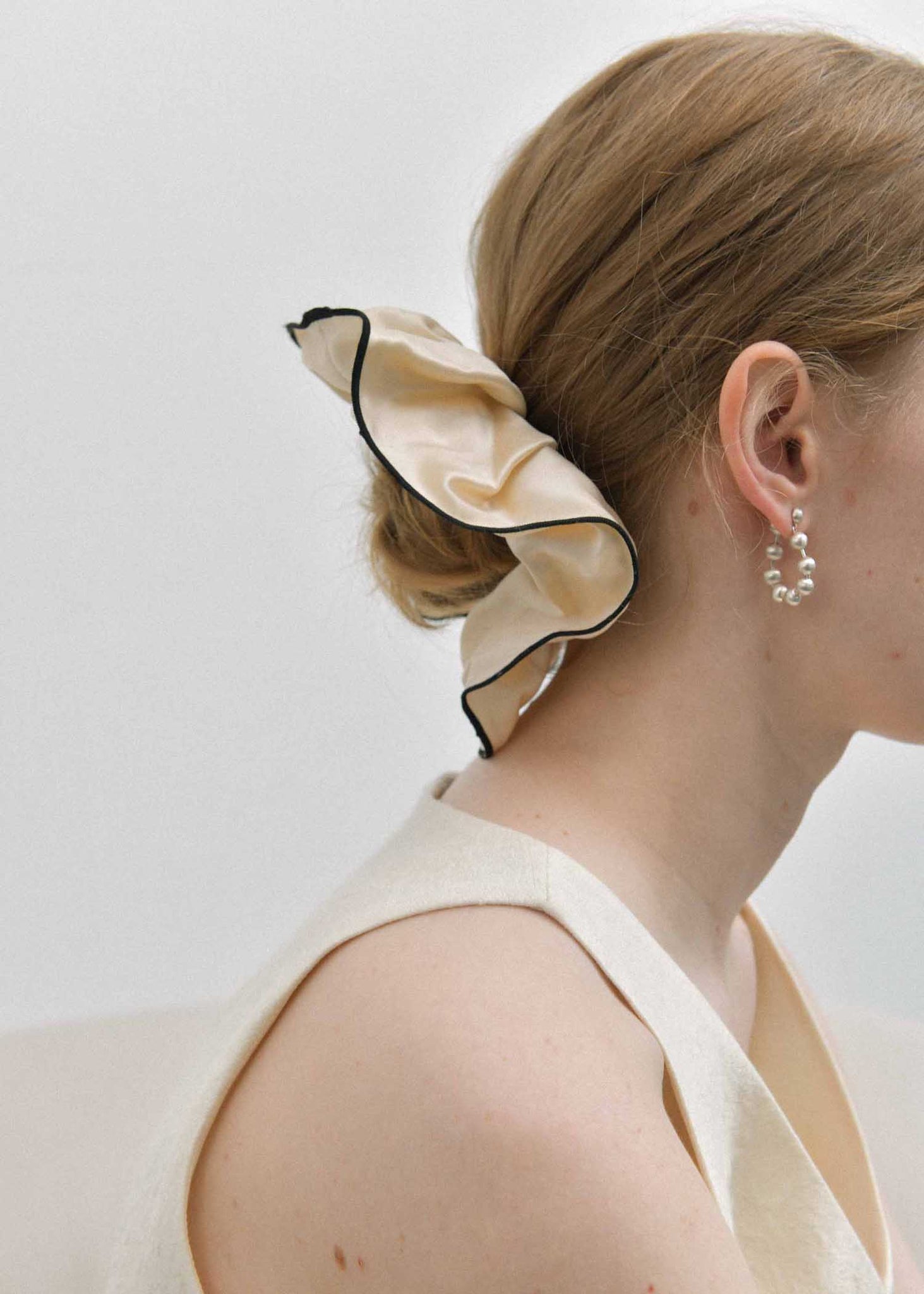 Beige Satin Silk Hair Tie