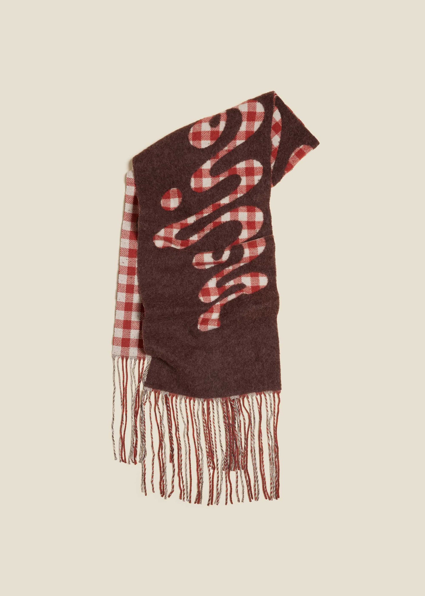 Brown and Gingham Fringe Scarf