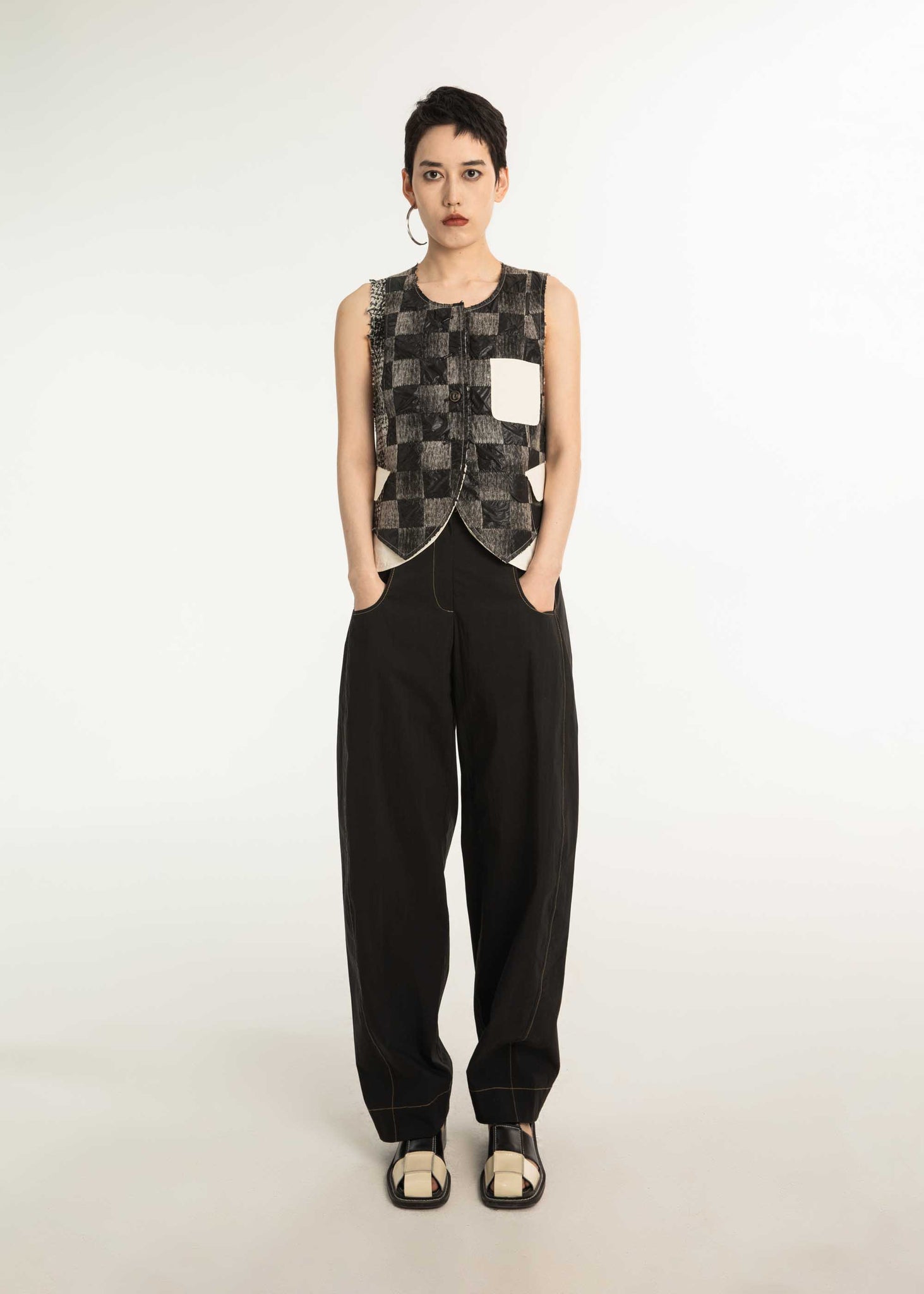 Black Checkered Trompe L'oeil Vest