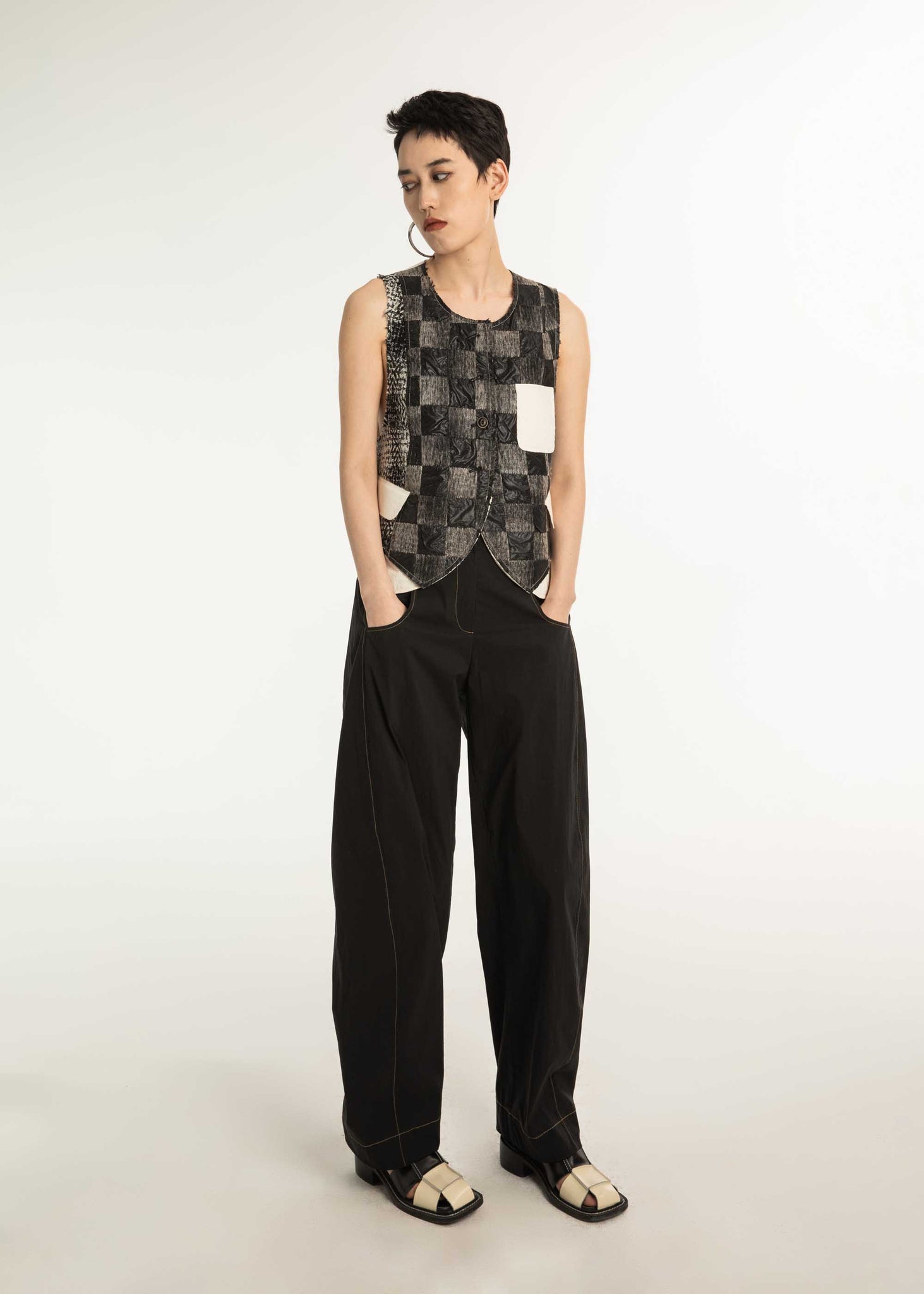 Black Checkered Trompe L'oeil Vest