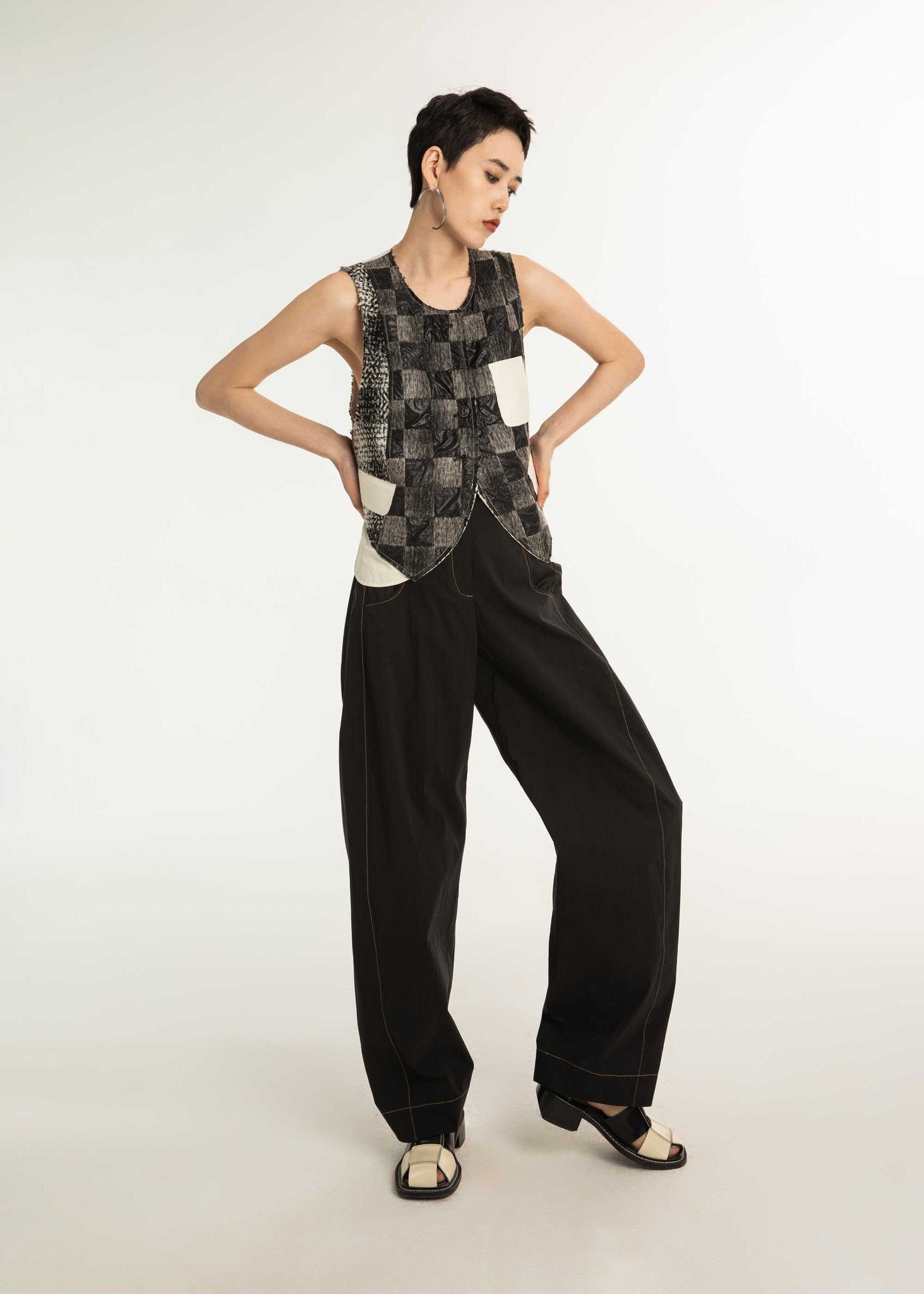 Black Checkered Trompe L'oeil Vest