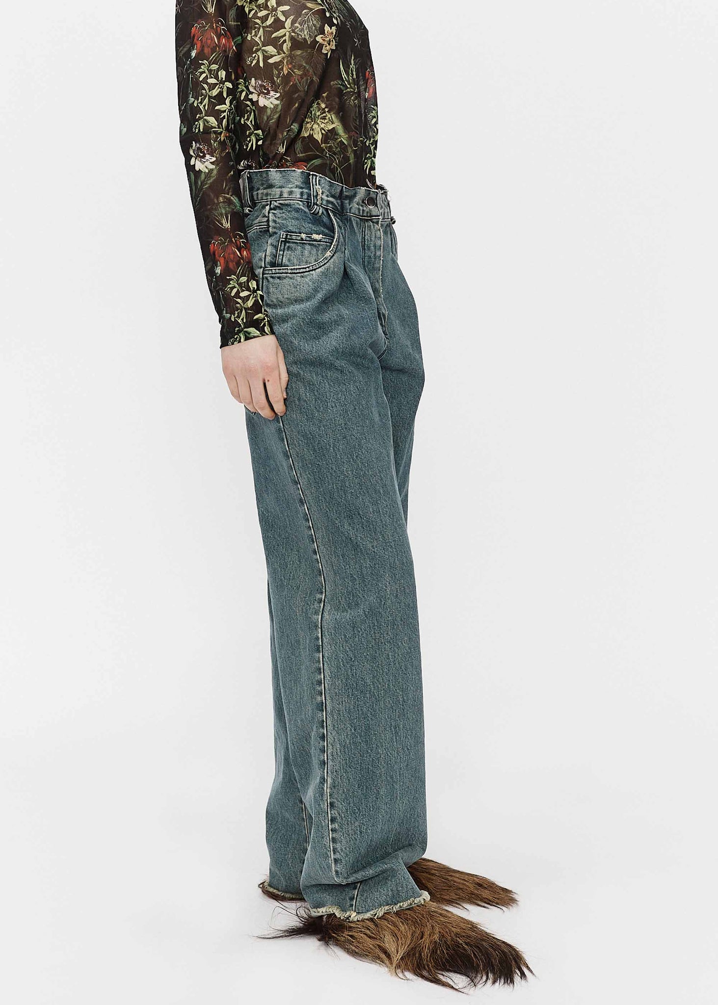 Faded Blue Pleated Jeans