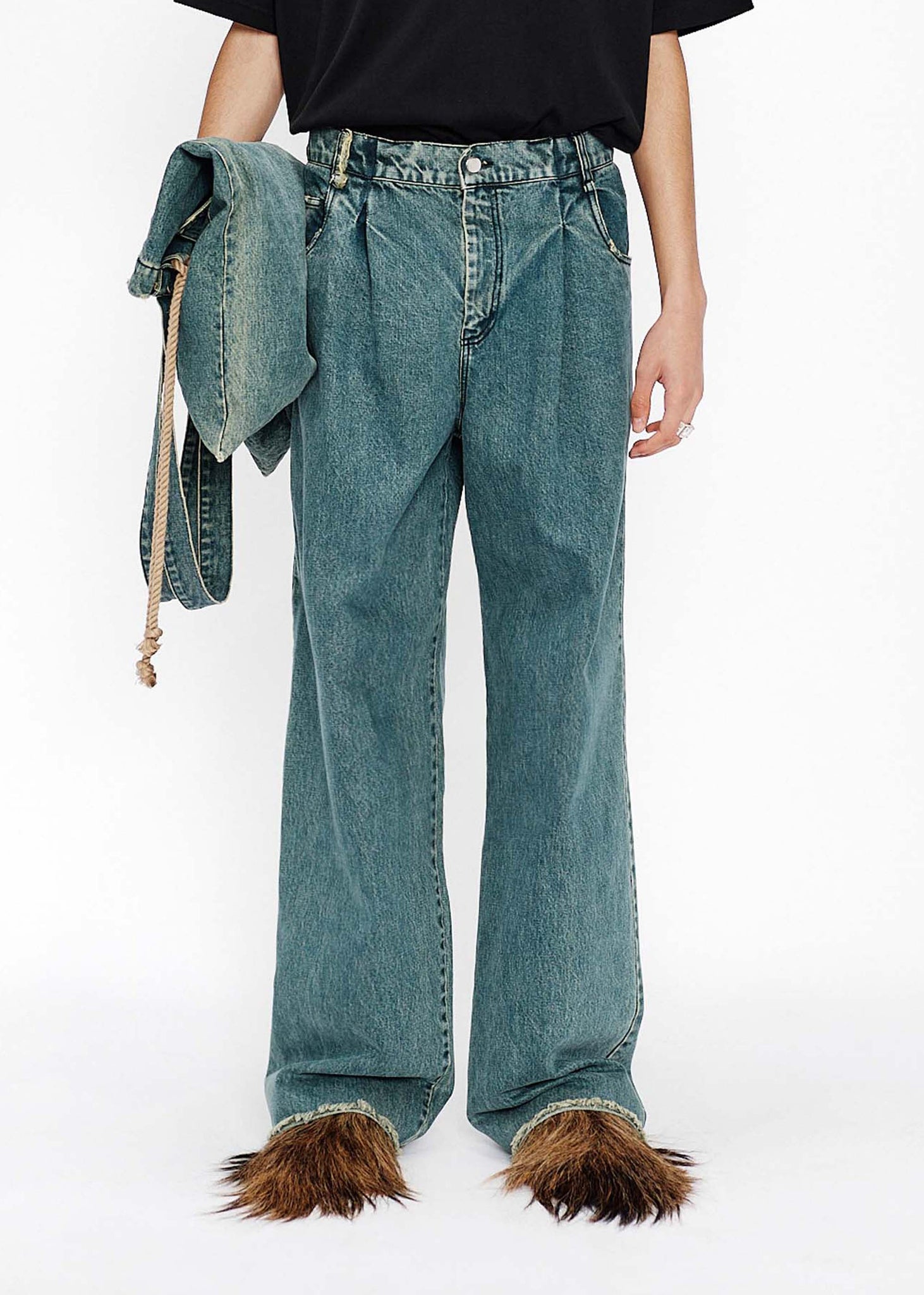 Faded Blue Pleated Jeans