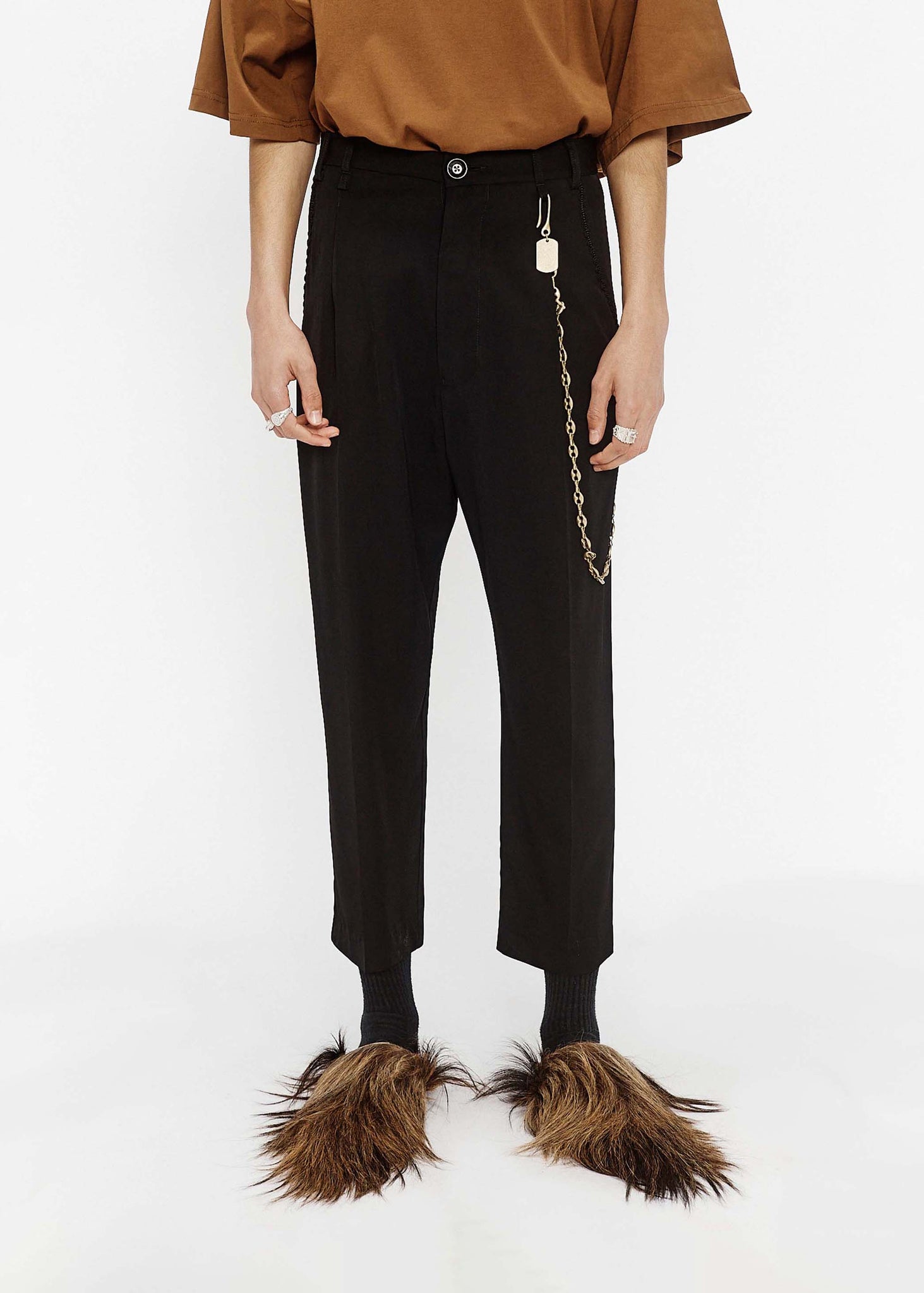 Black Cropped Pleated Trousers