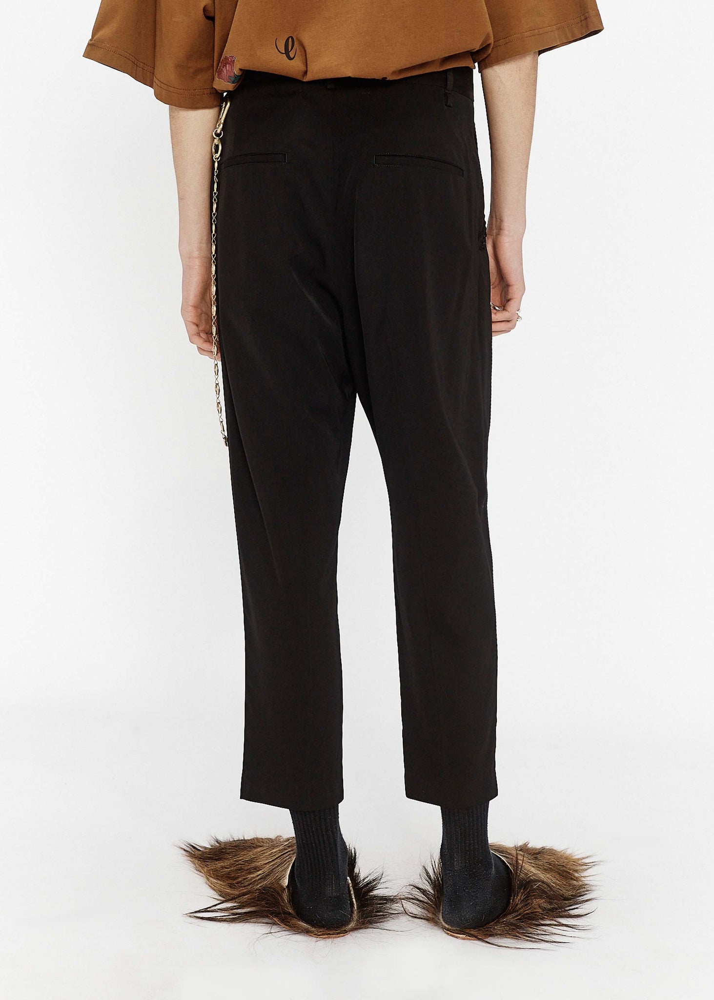 Black Cropped Pleated Trousers
