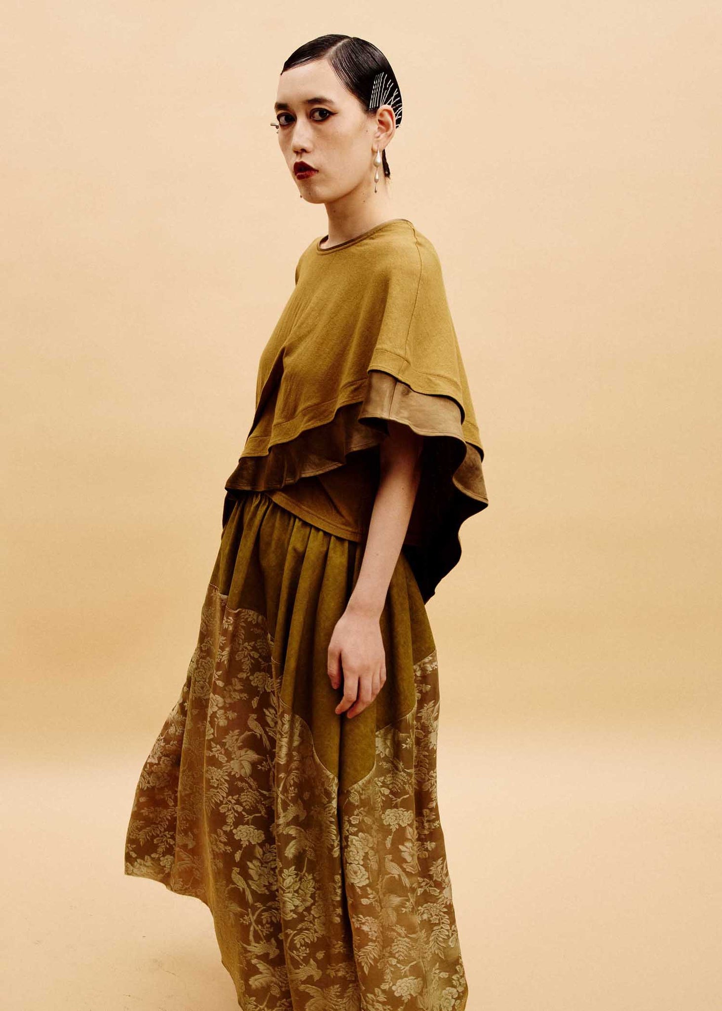 Yellow Ochre Asymmetric Cape T-Shirt