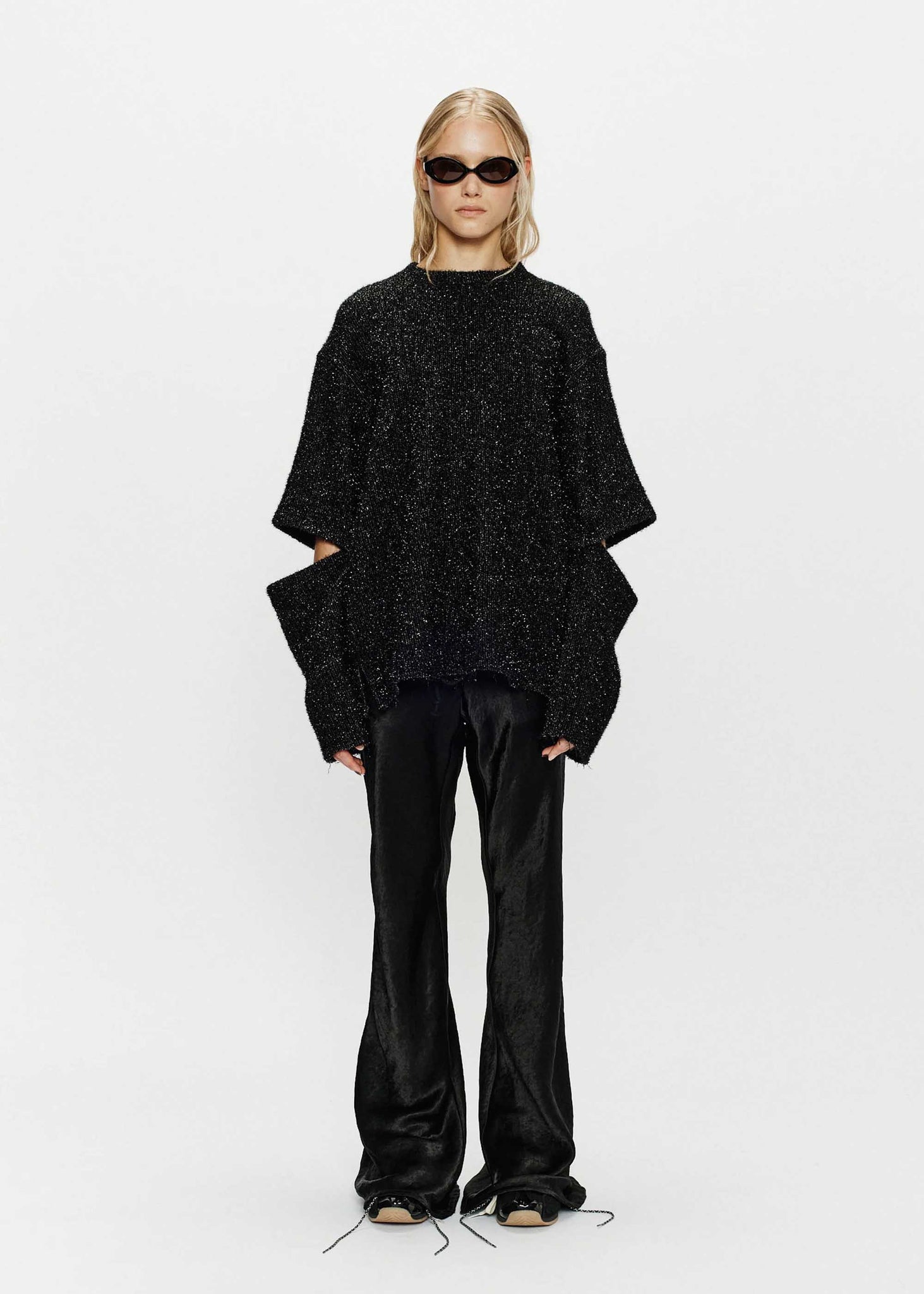 Black Speckled Slit Sleeve Sweater