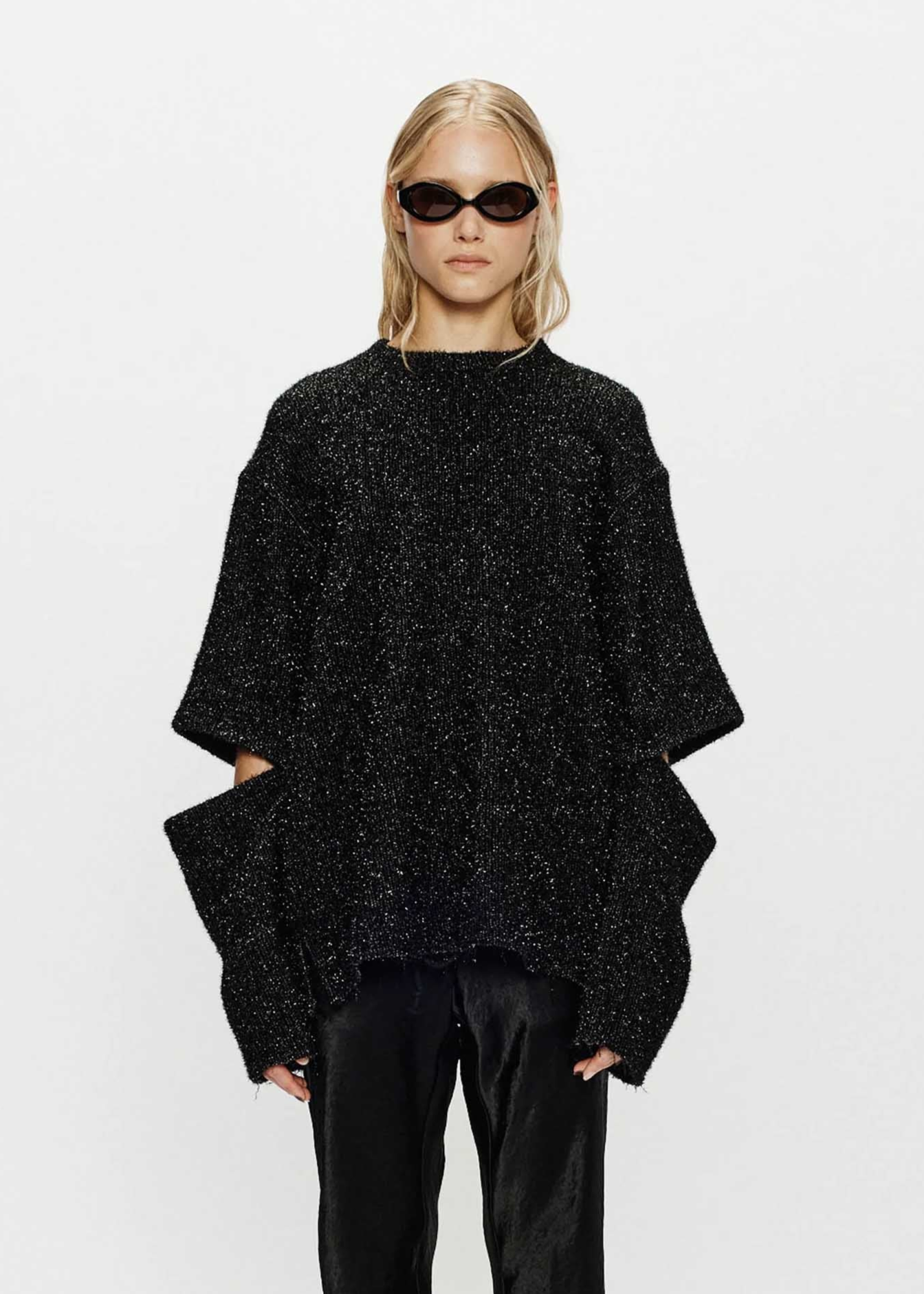 Black Speckled Slit Sleeve Sweater