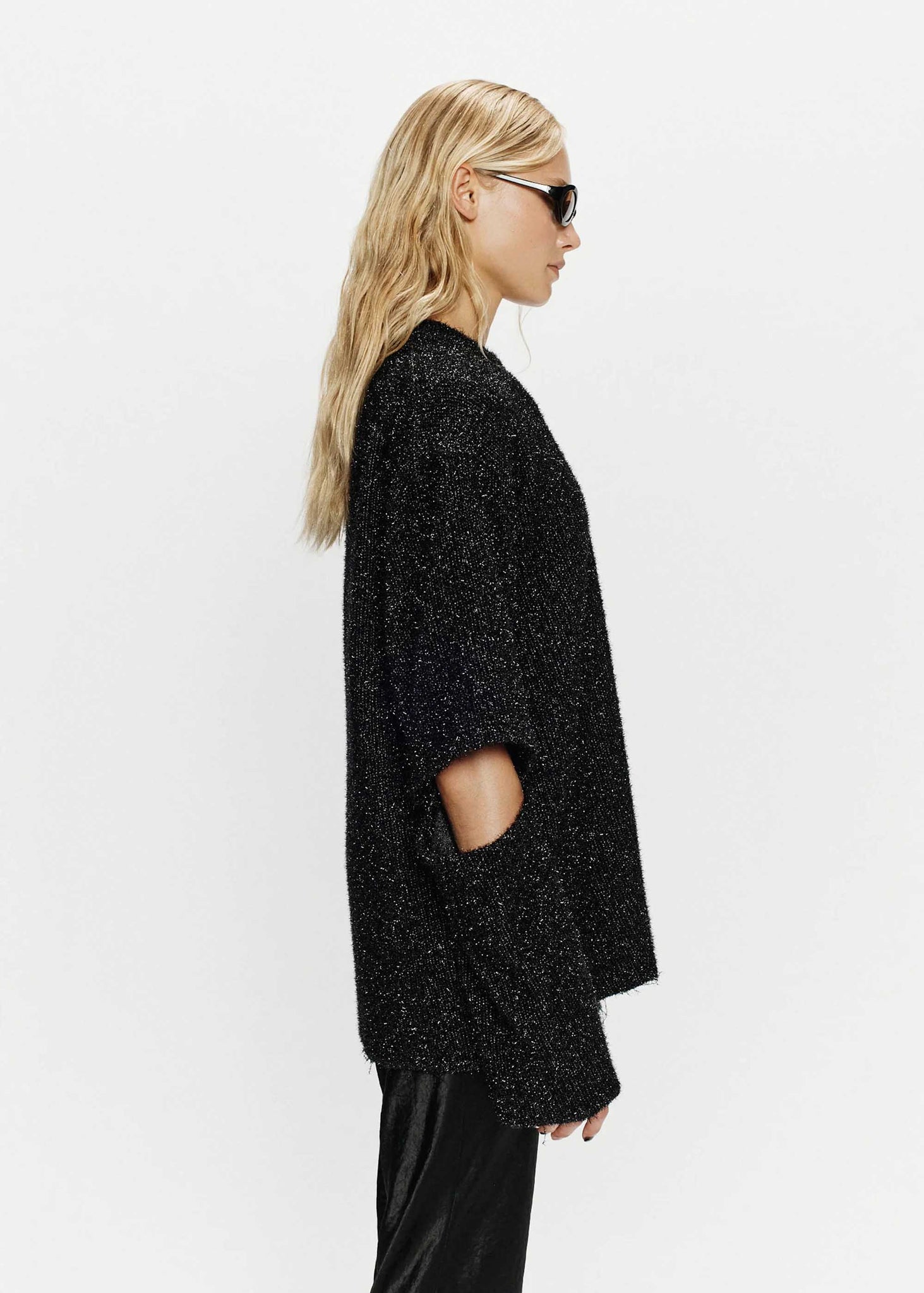 Black Speckled Slit Sleeve Sweater