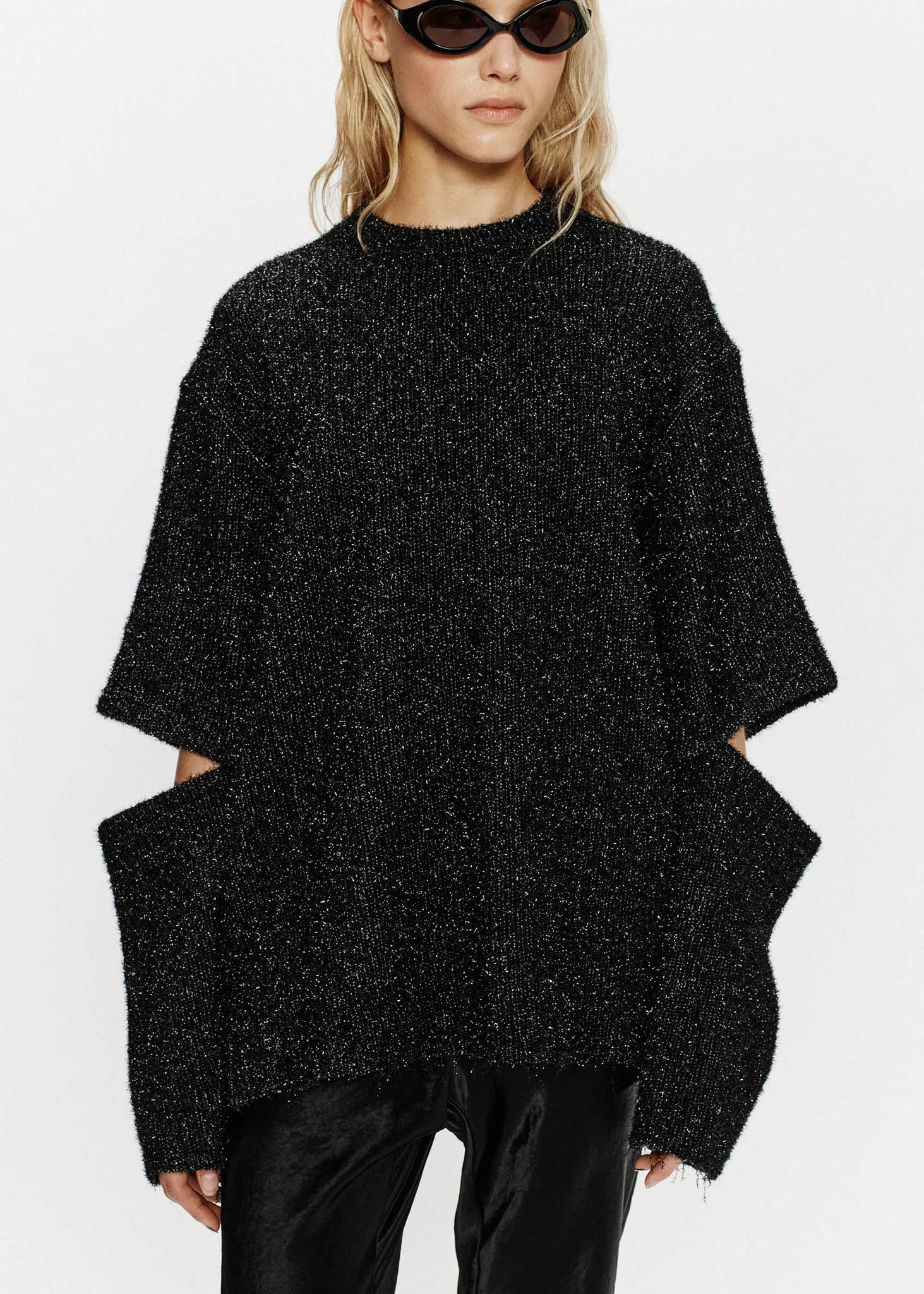 Black Speckled Slit Sleeve Sweater