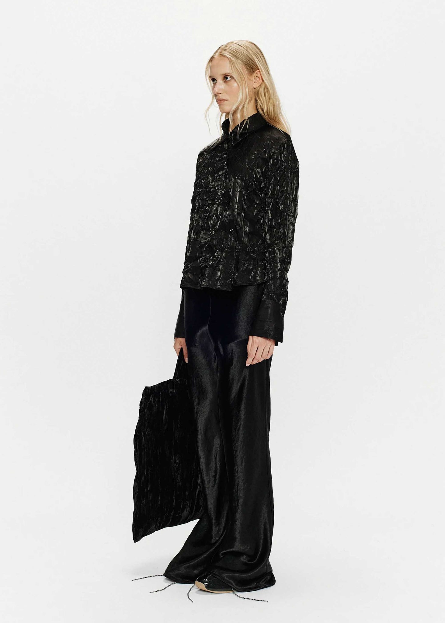 Black Crushed Asymmetric Shirt