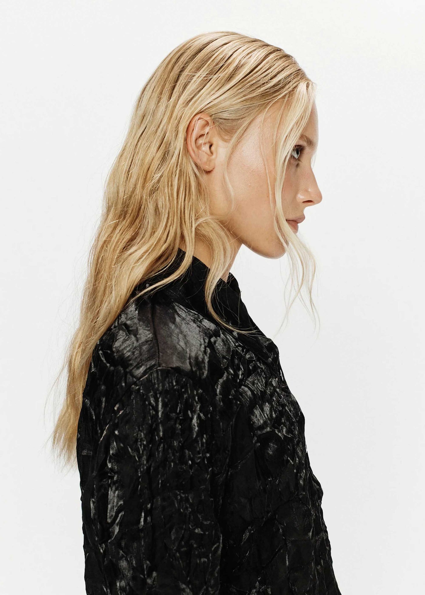 Black Crushed Asymmetric Shirt