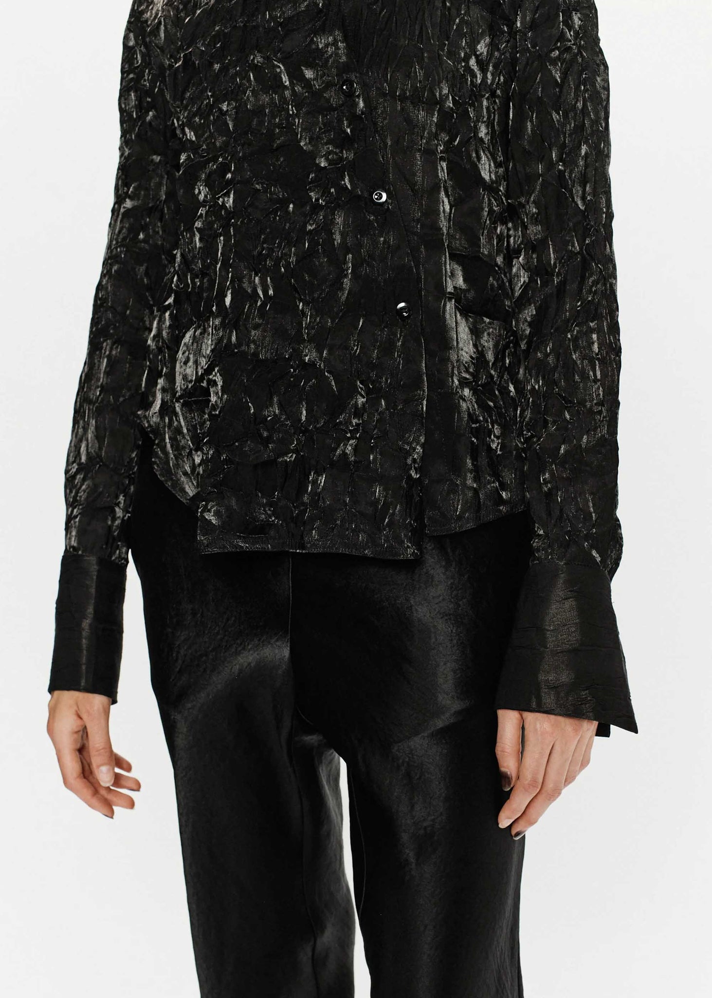 Black Crushed Asymmetric Shirt