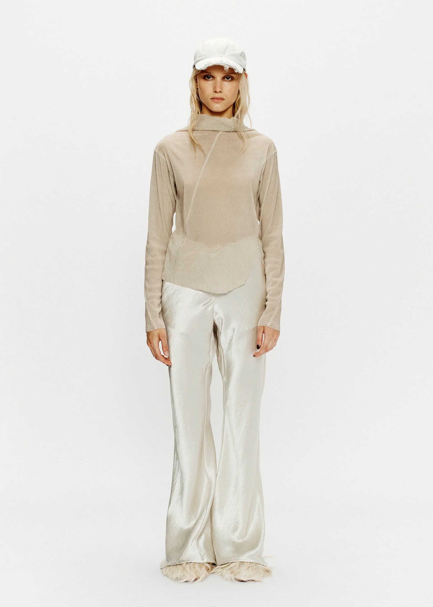 Beige Asymmetric Mock Neck Longsleeve