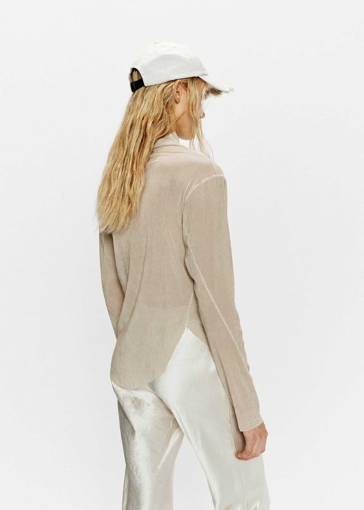 Beige Asymmetric Mock Neck Longsleeve