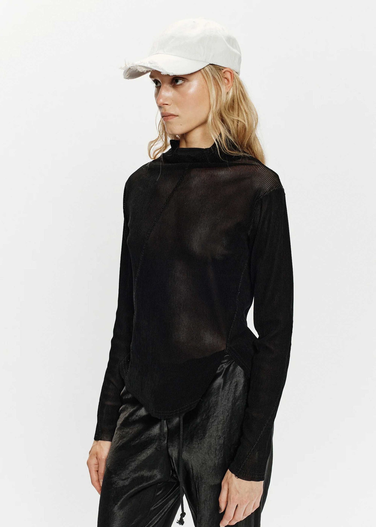 Black Asymmetric Mock Neck Longsleeve