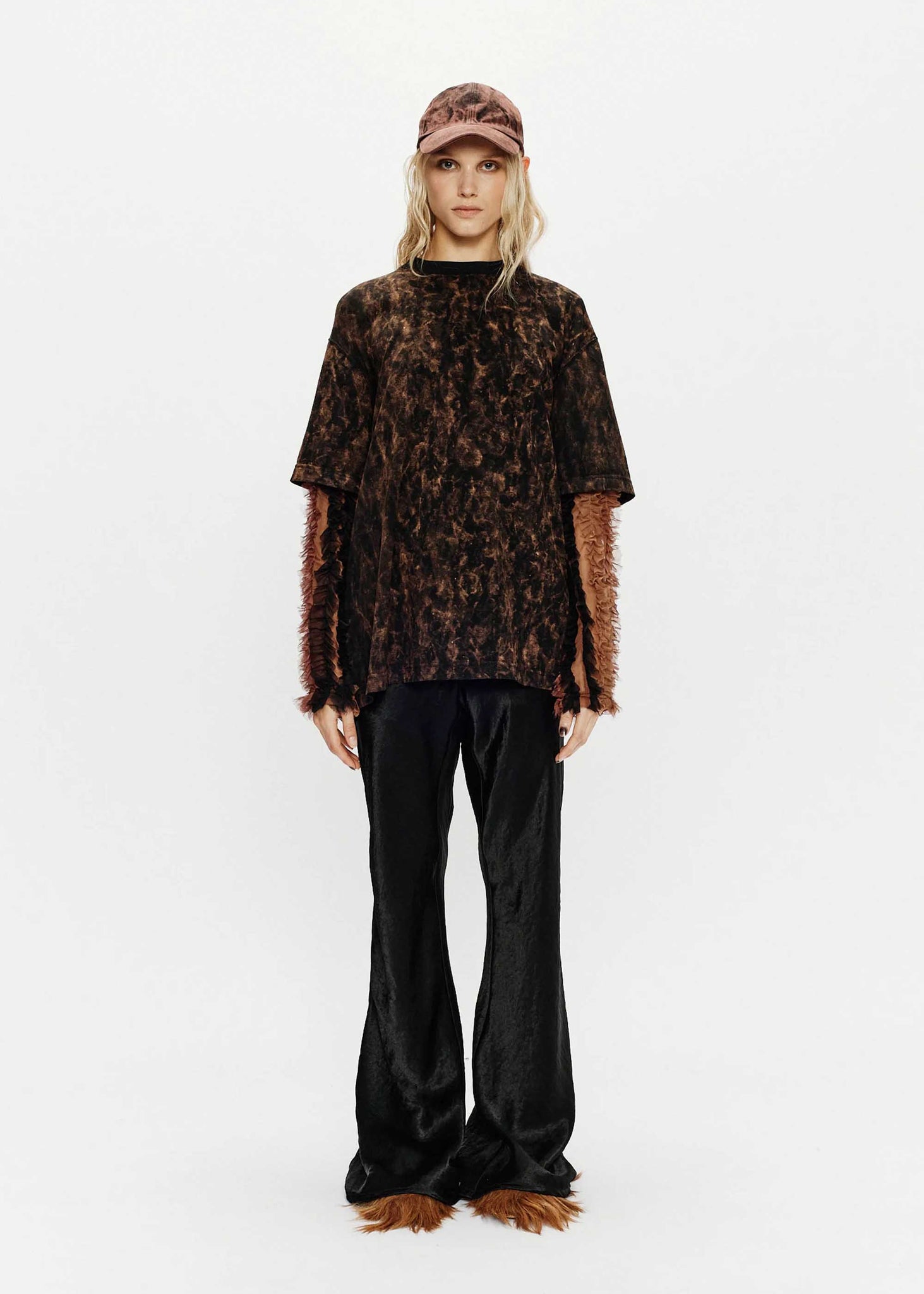 Black & Brown Chiffon Layered T-Shirt