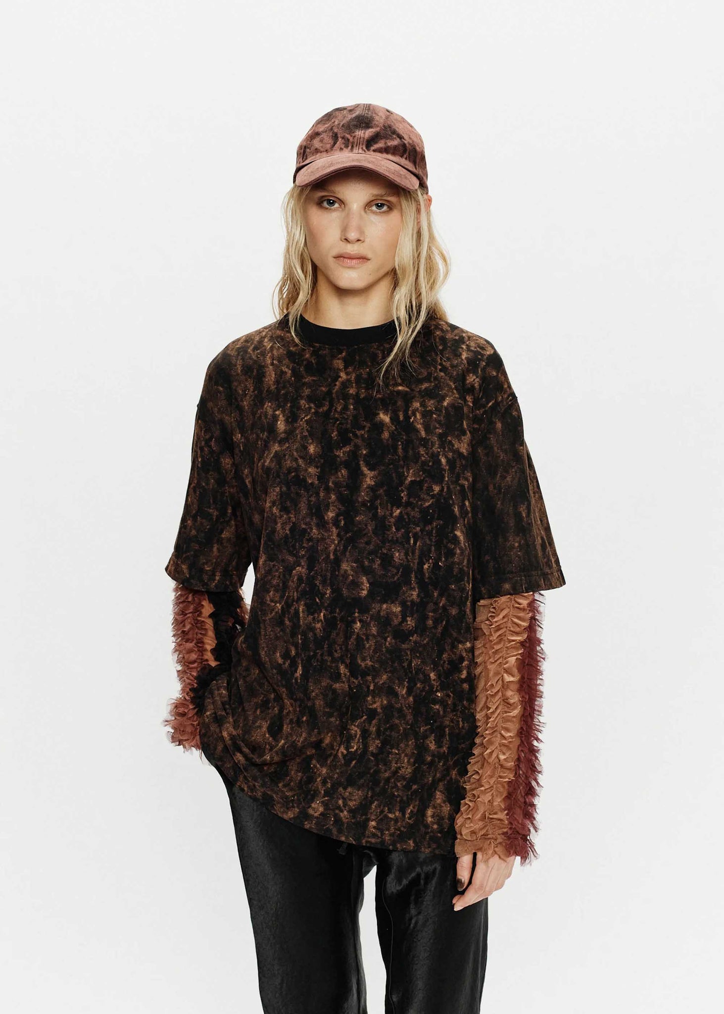 Black & Brown Chiffon Layered T-Shirt