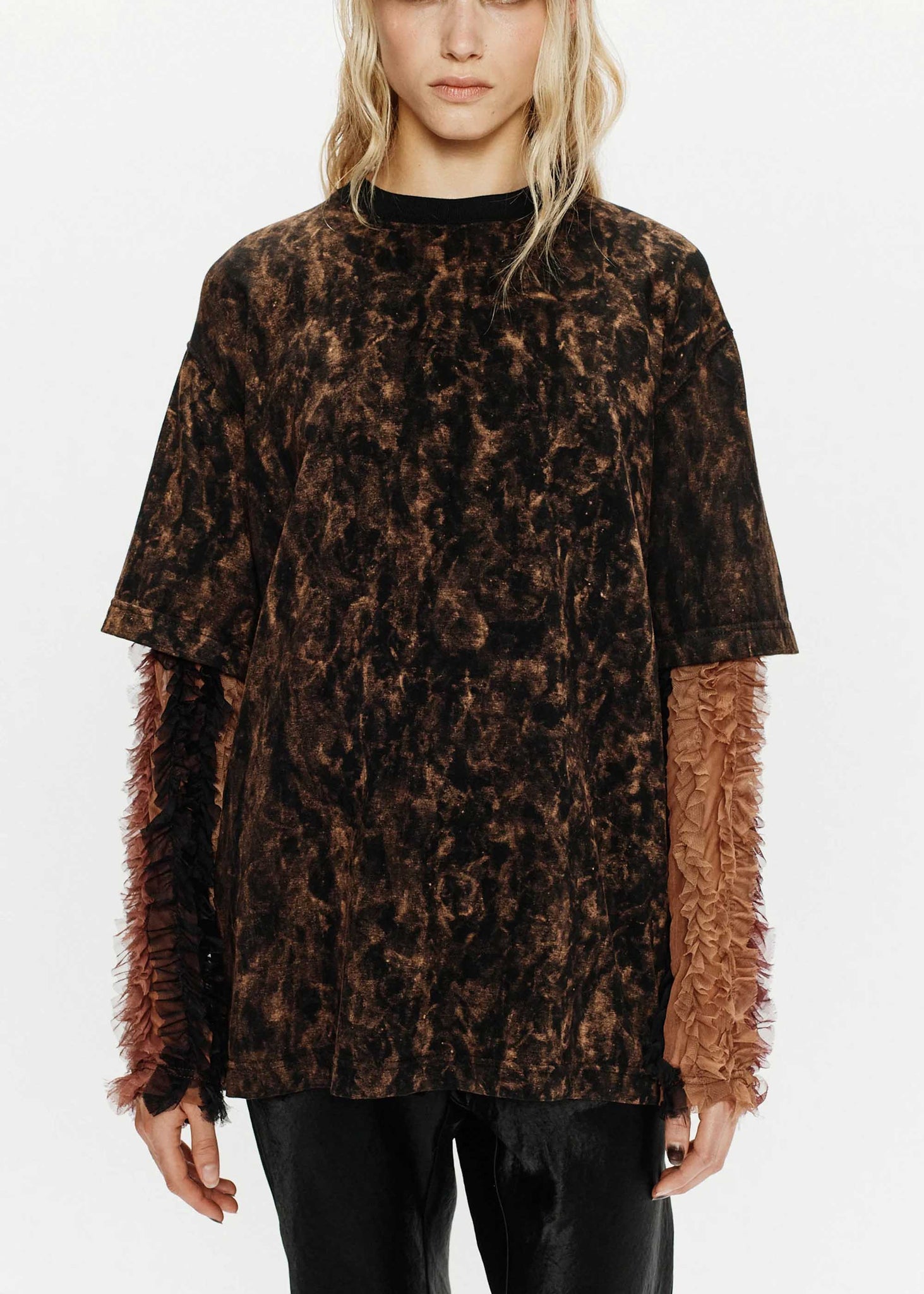 Black & Brown Chiffon Layered T-Shirt