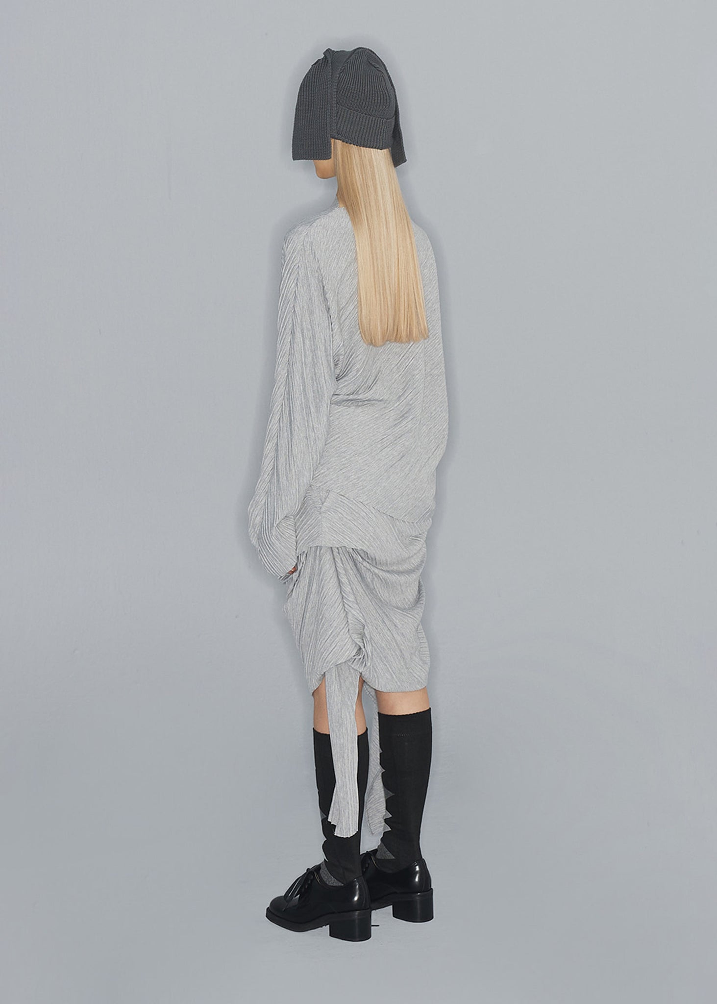 Grey Bias Pleated Longsleeve T-Shirt