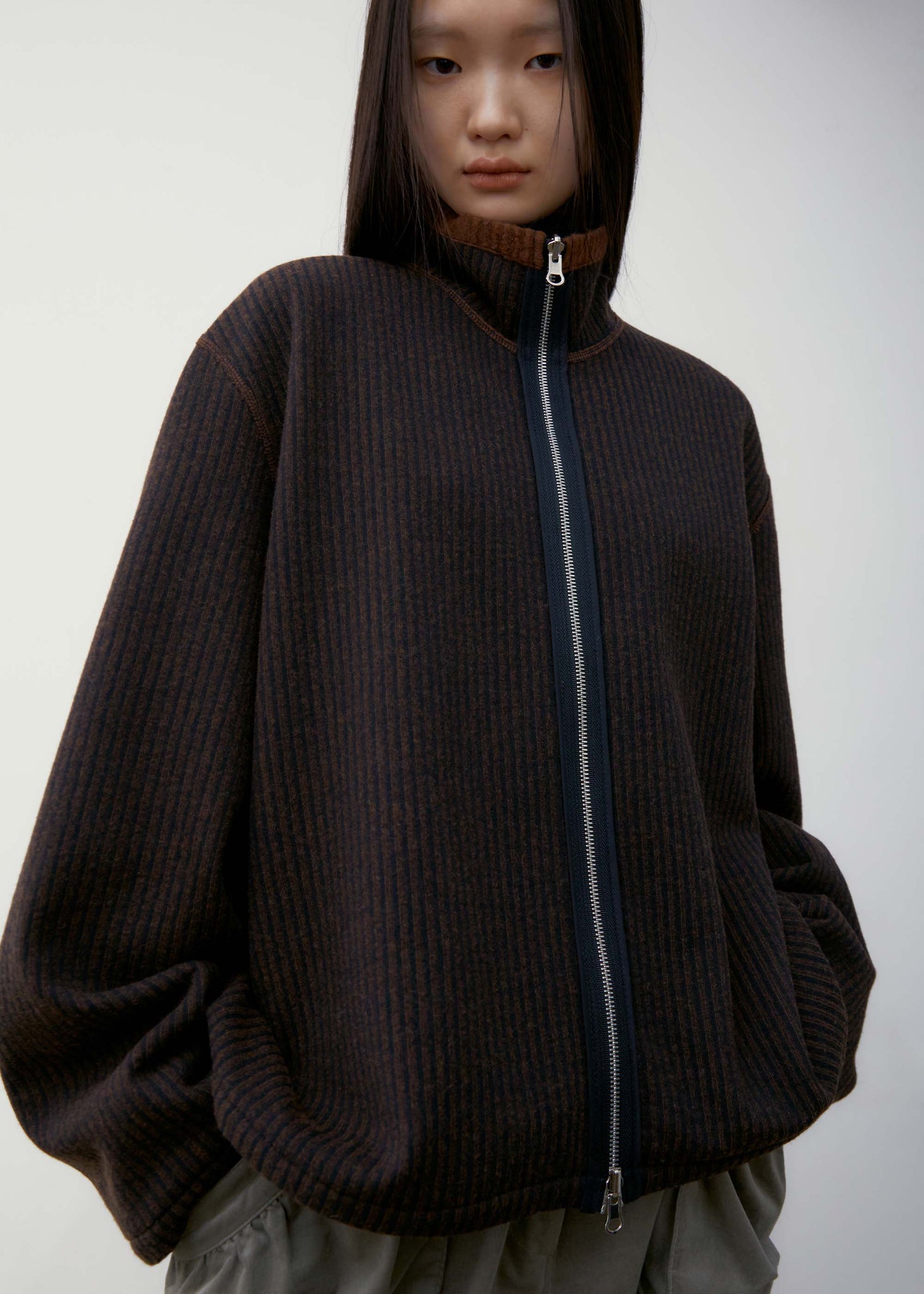 Brown High Neck Full-Zip