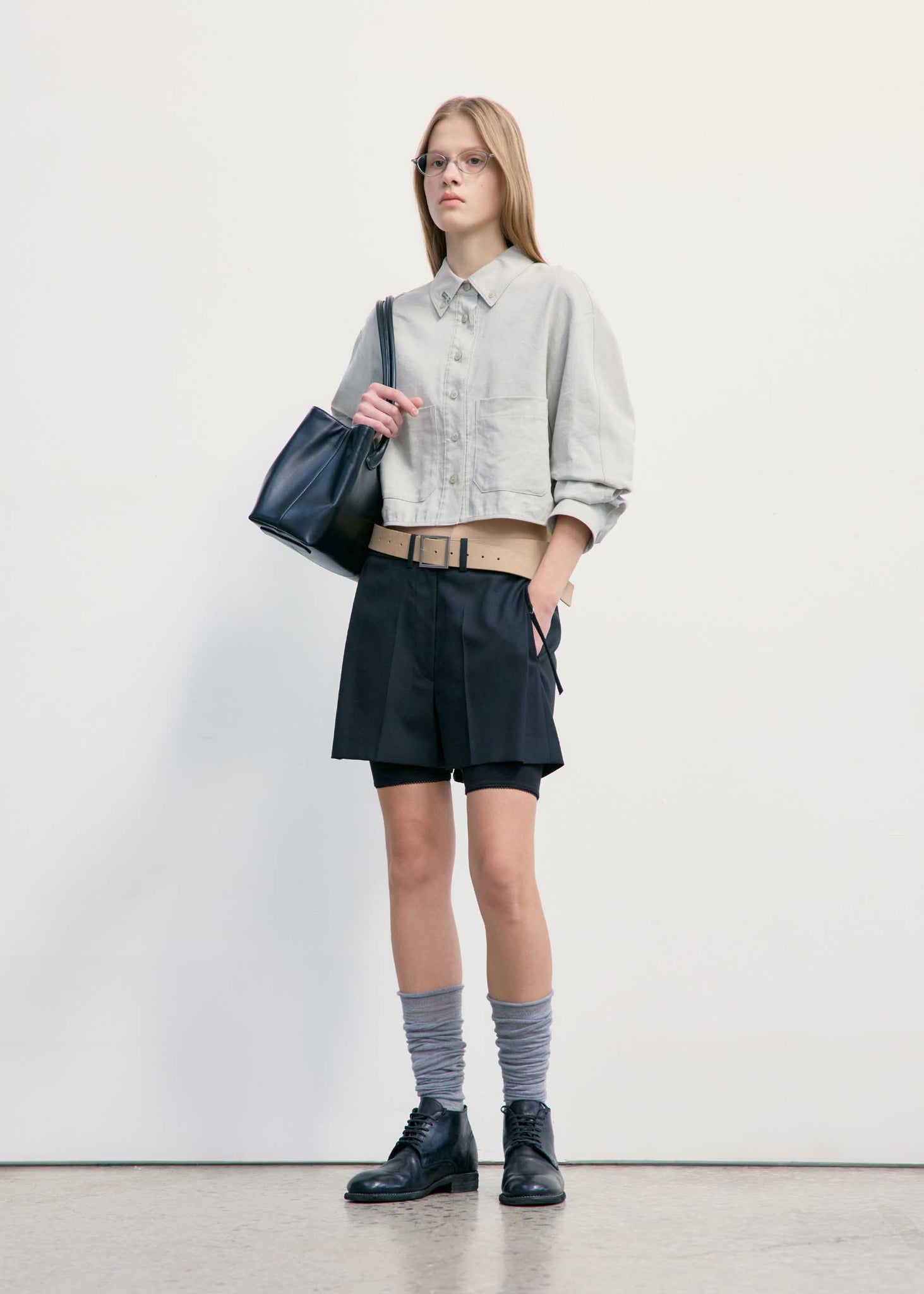 Khaki Cropped Pocket Button Down Shirt