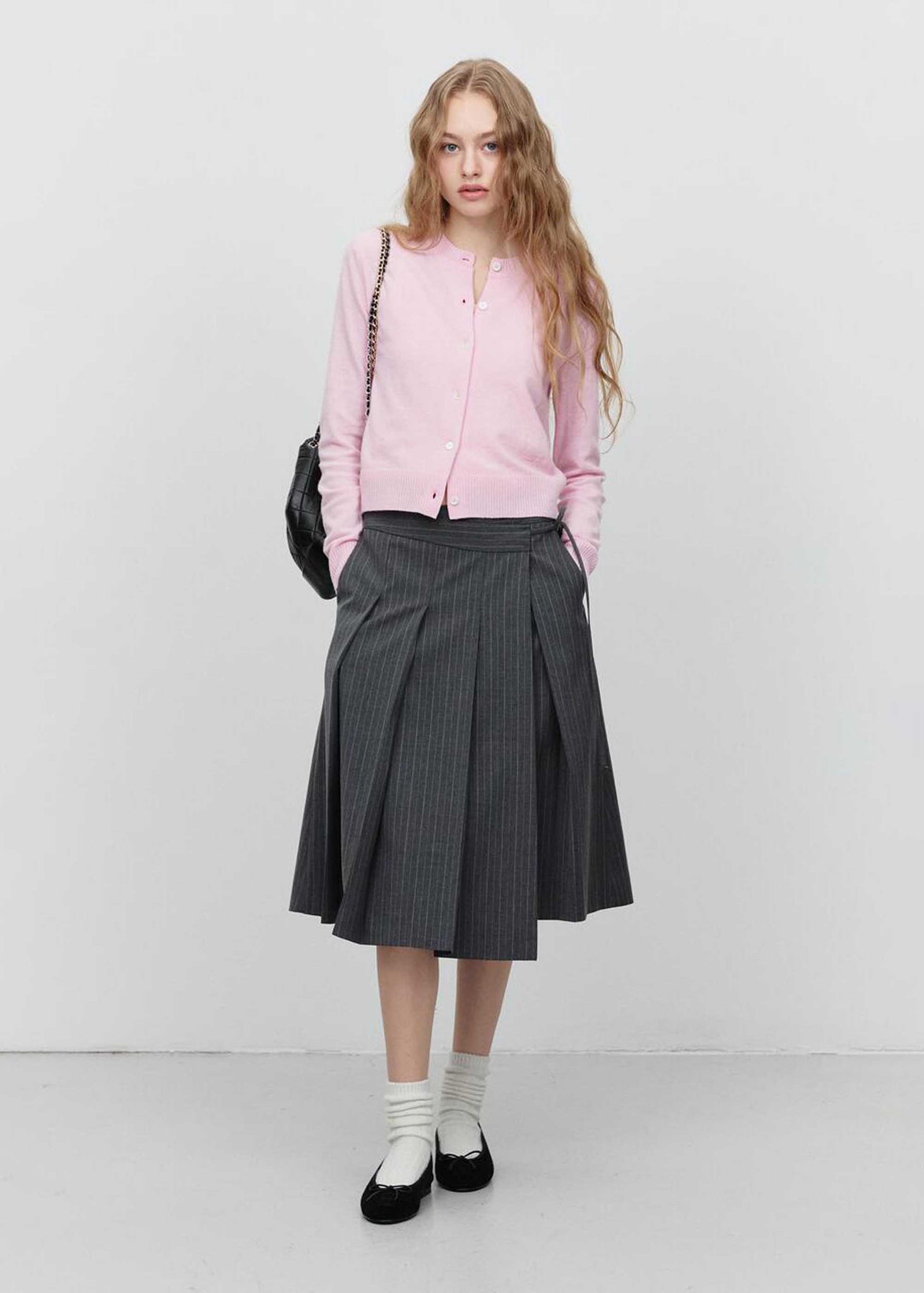 Pink Round-Neck Wool Cardigan