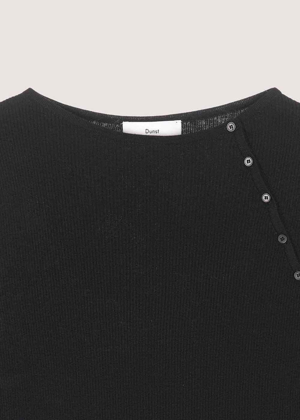 Black Asymmetric Buttoned Knit Top
