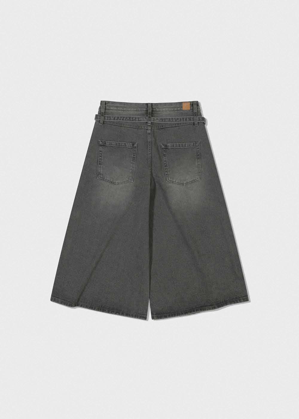 Grey Belted Denim Bermuda Shorts