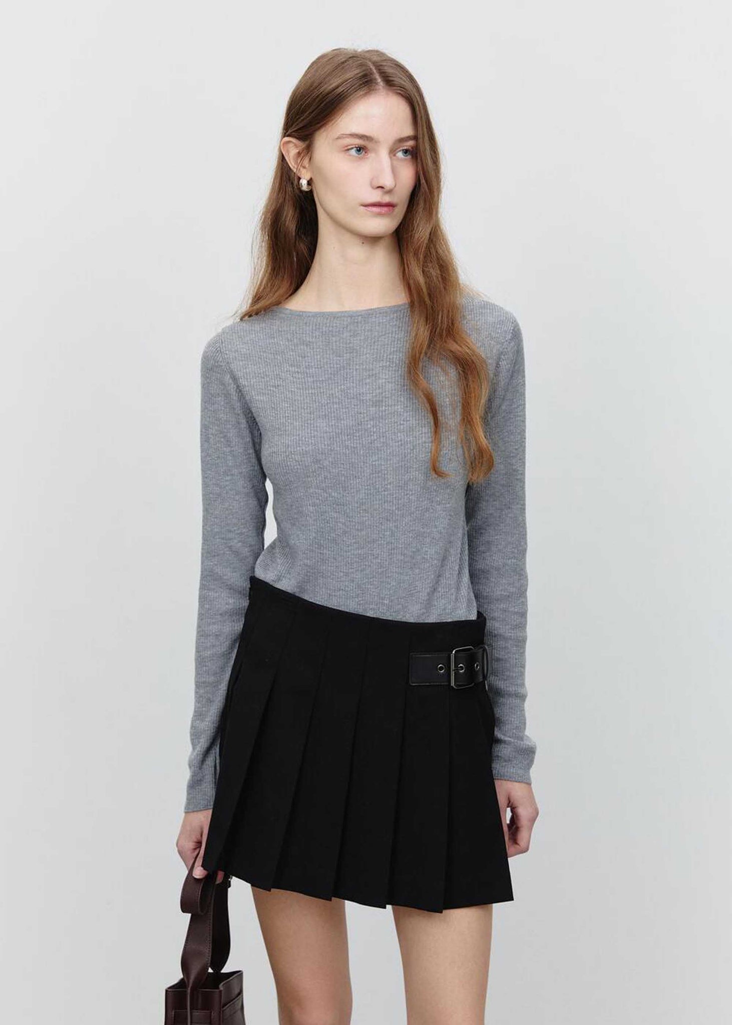 Grey Asymmetric Buttoned Knit Top