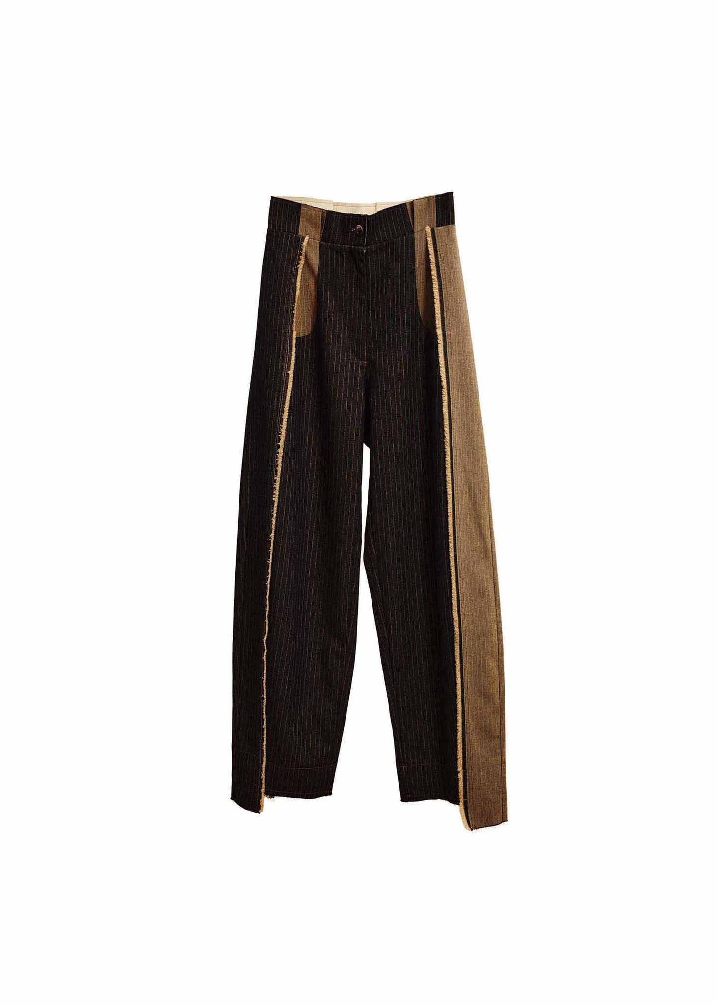 Brown and Beige Panelled Pinstripe Patch Trousers