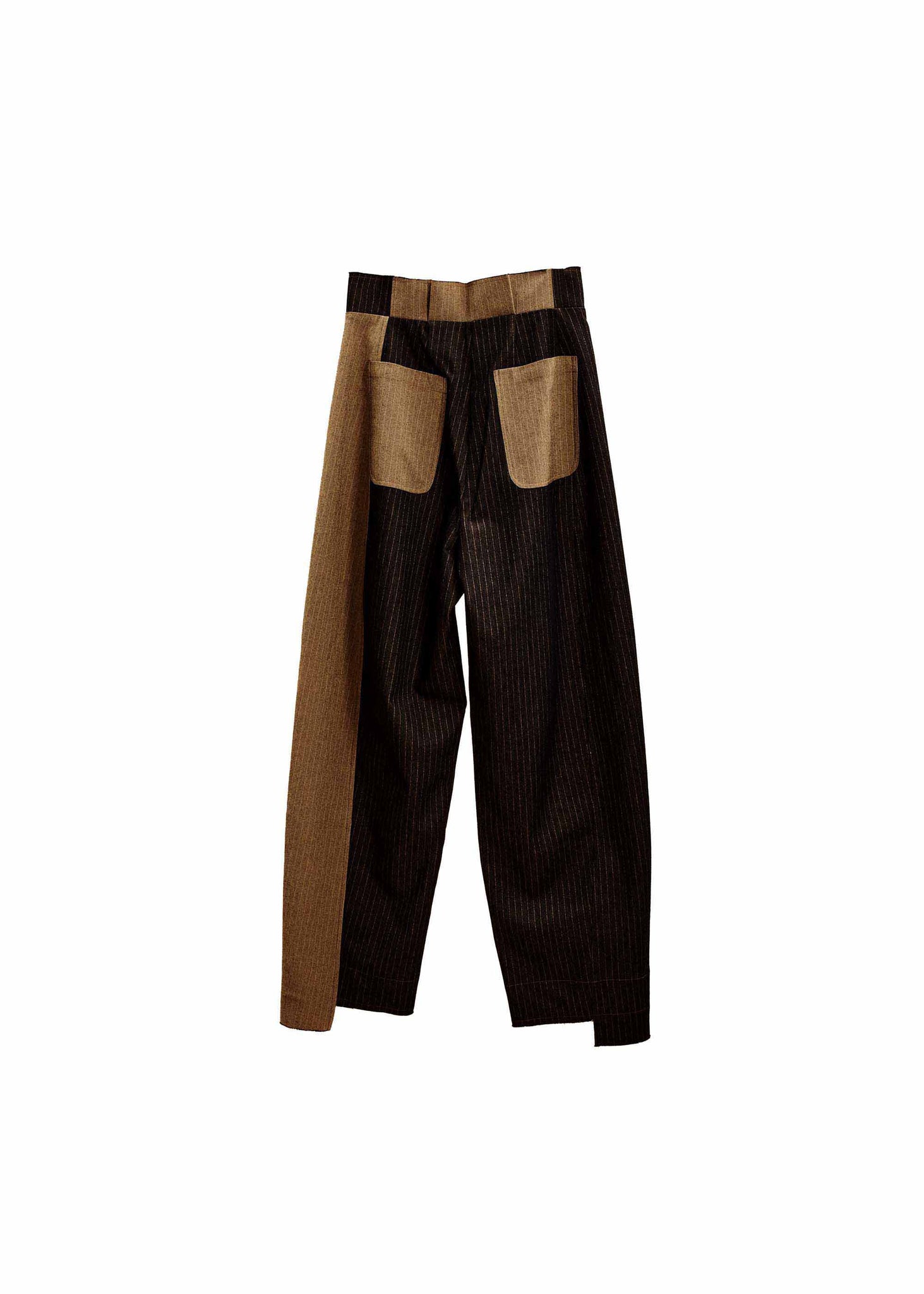 Brown and Beige Panelled Pinstripe Patch Trousers