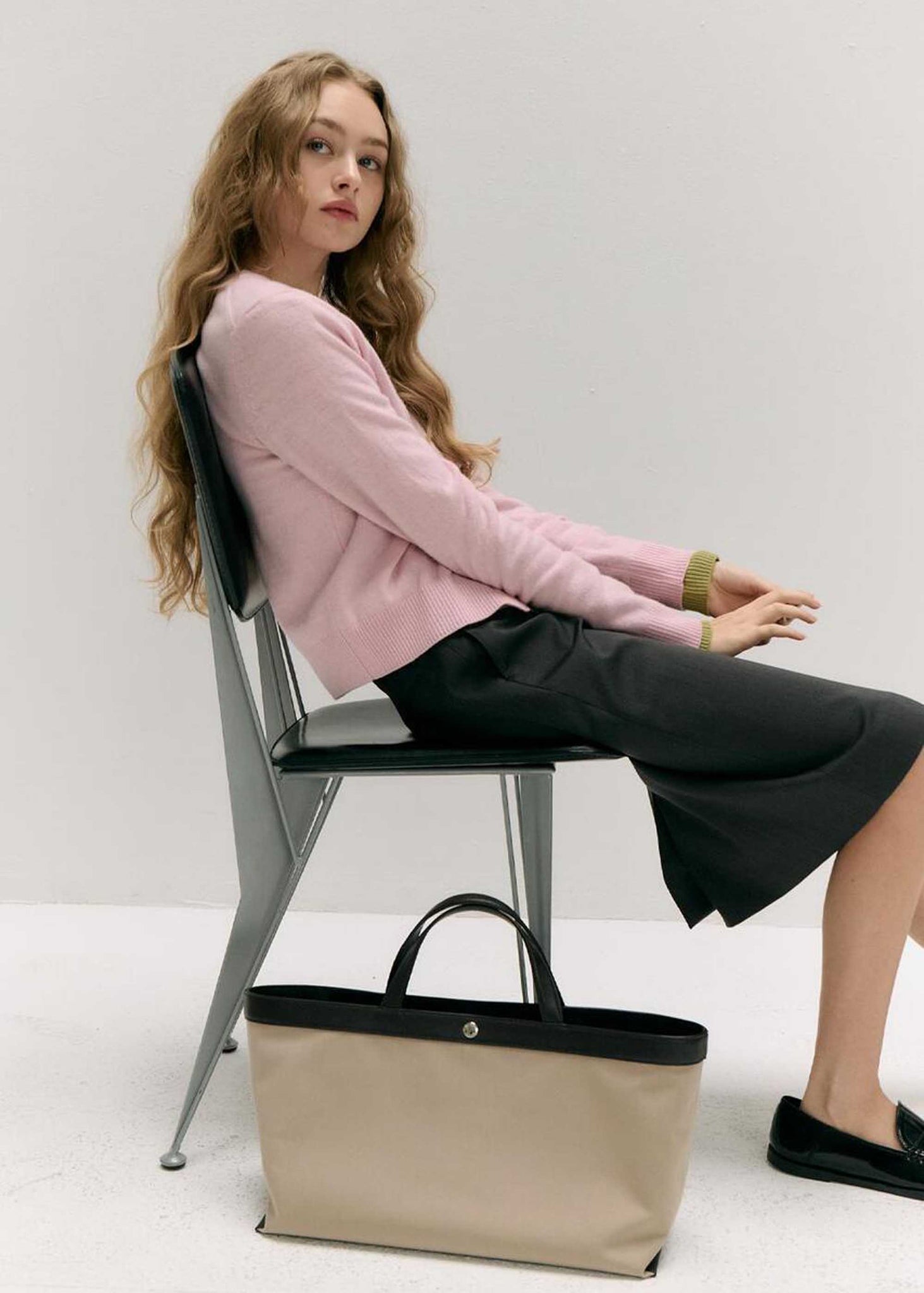 Pink Round-Neck Wool Cardigan