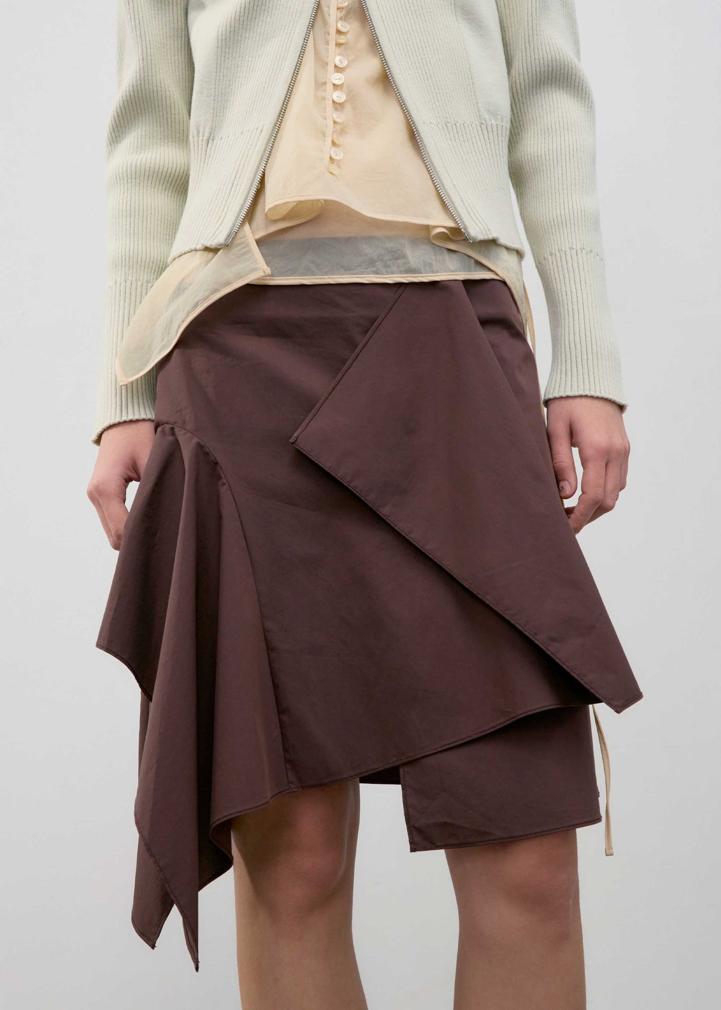 Brown Asymmetric Draped Mini Skirt
