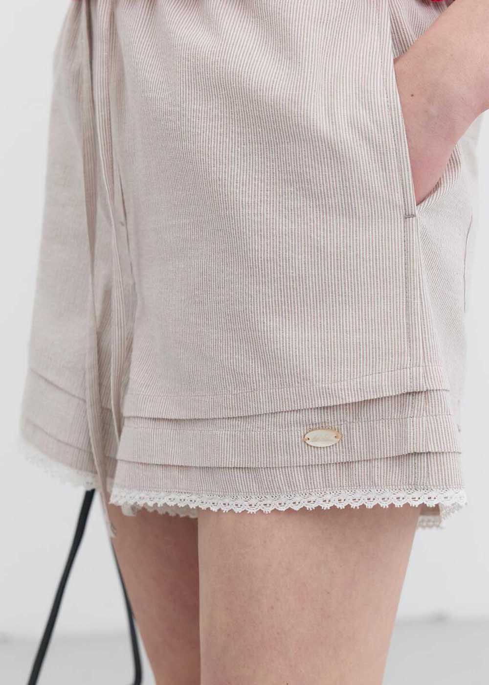 Beige Band Shorts