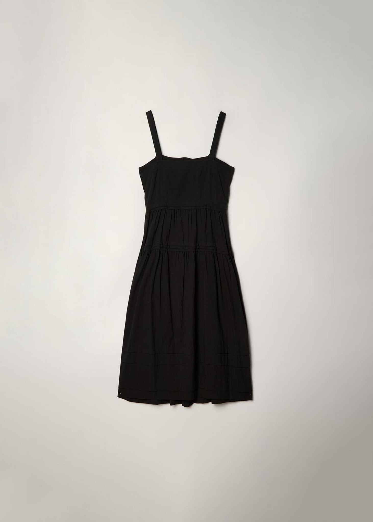 Black Square-Neck Buttoned Midi Dress