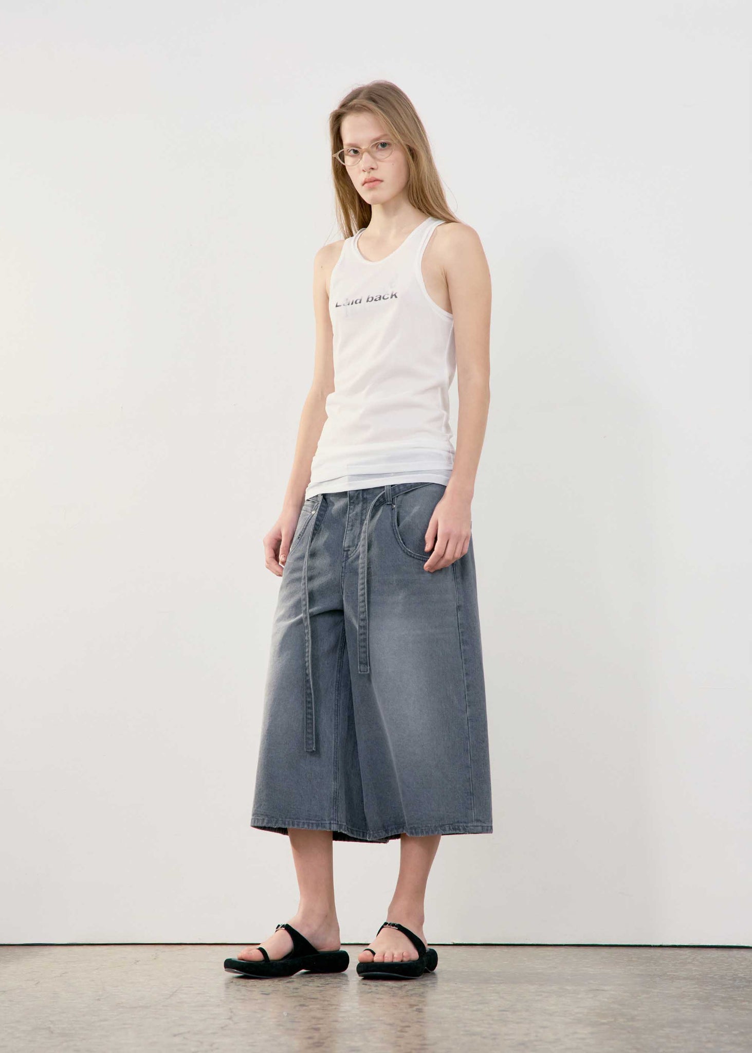 Grey Belted Denim Bermuda Shorts
