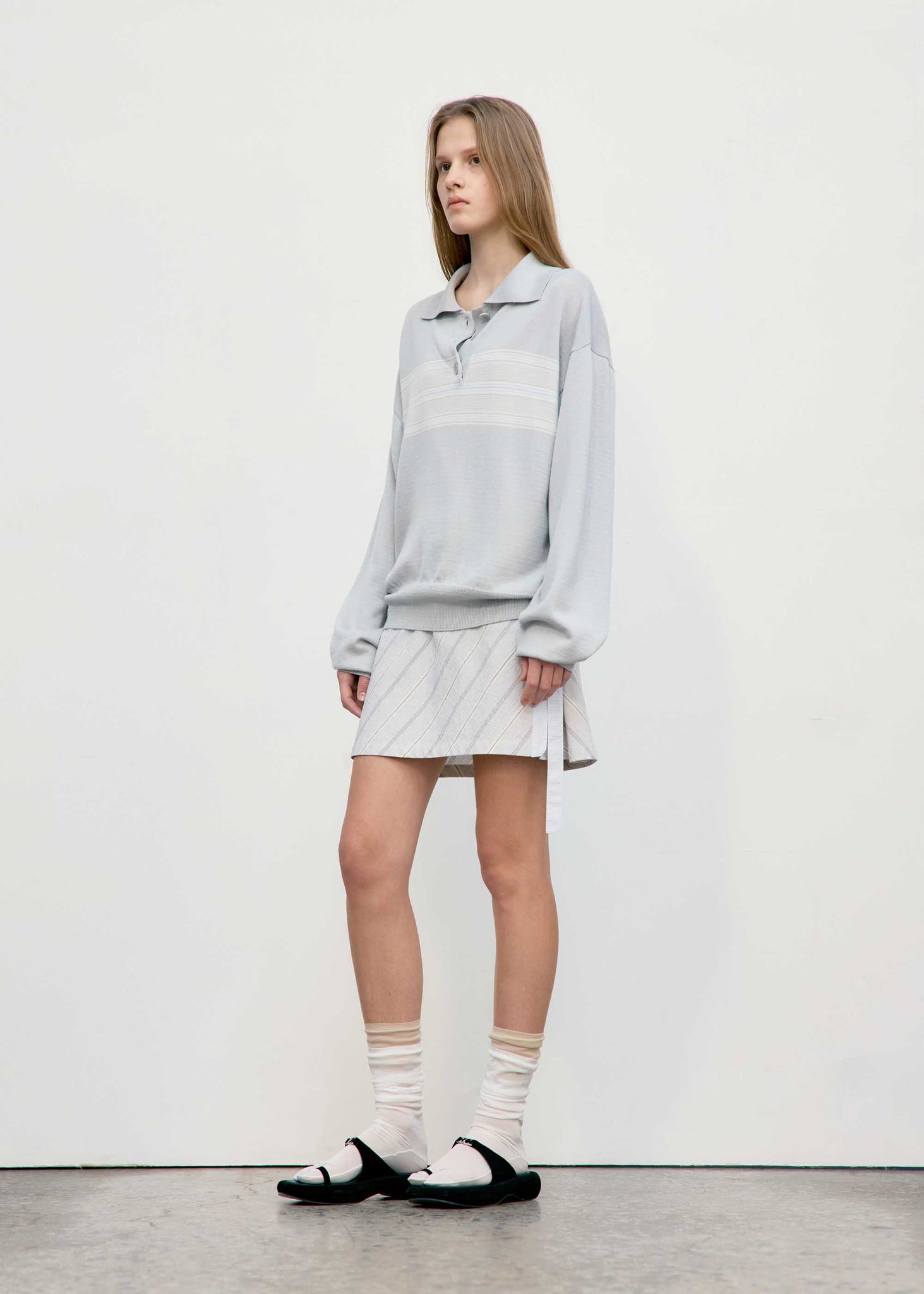 Light Grey Striped Strap Mini Dress