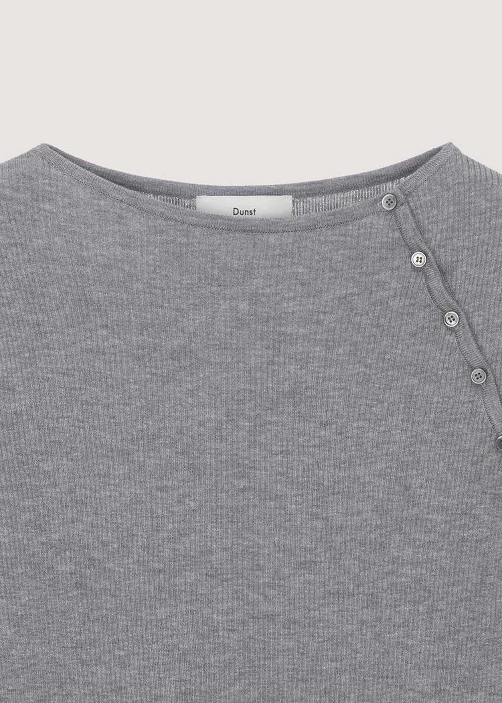 Grey Asymmetric Buttoned Knit Top