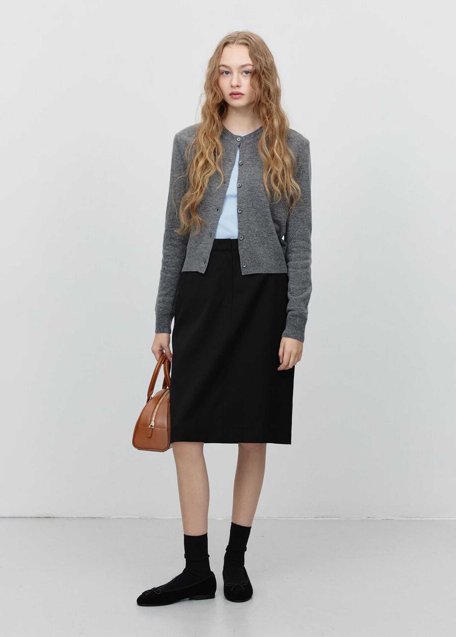 Grey Round-Neck Wool Cardigan