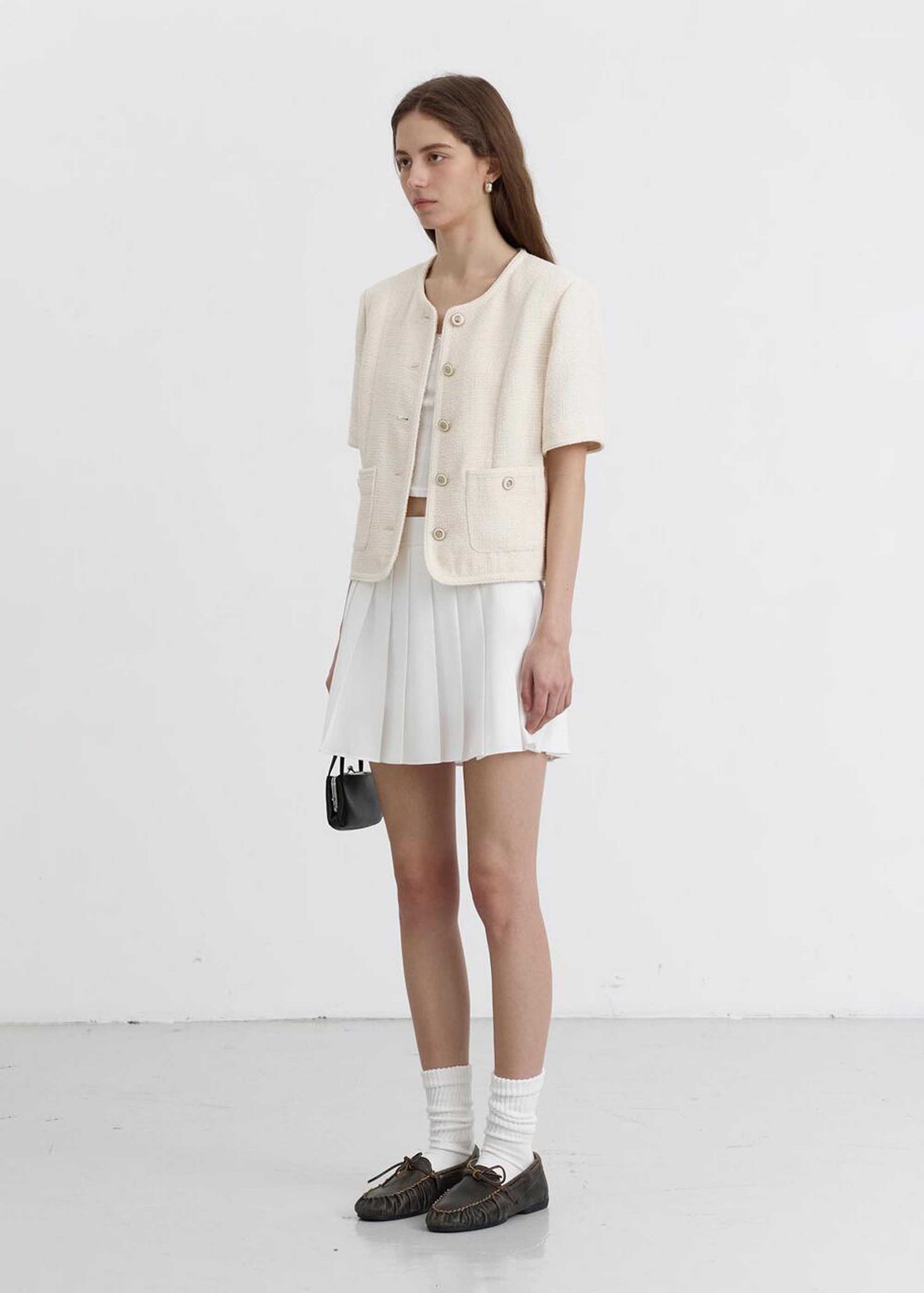 Beige Shortsleeve Tweed Jacket