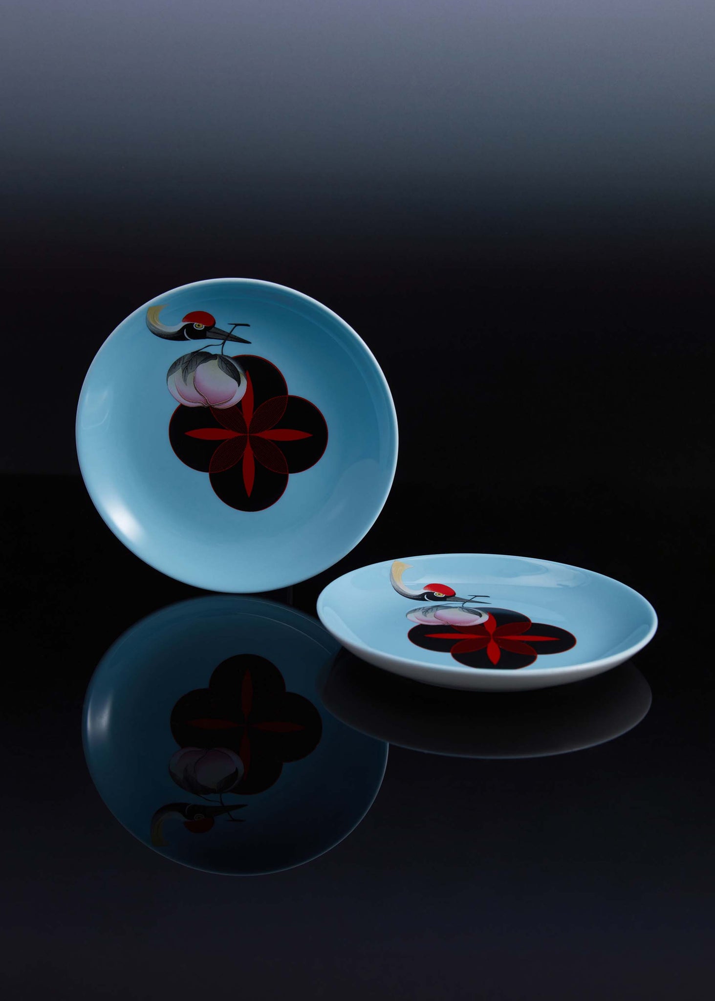 Pale Blue Crane Plate Set of 2