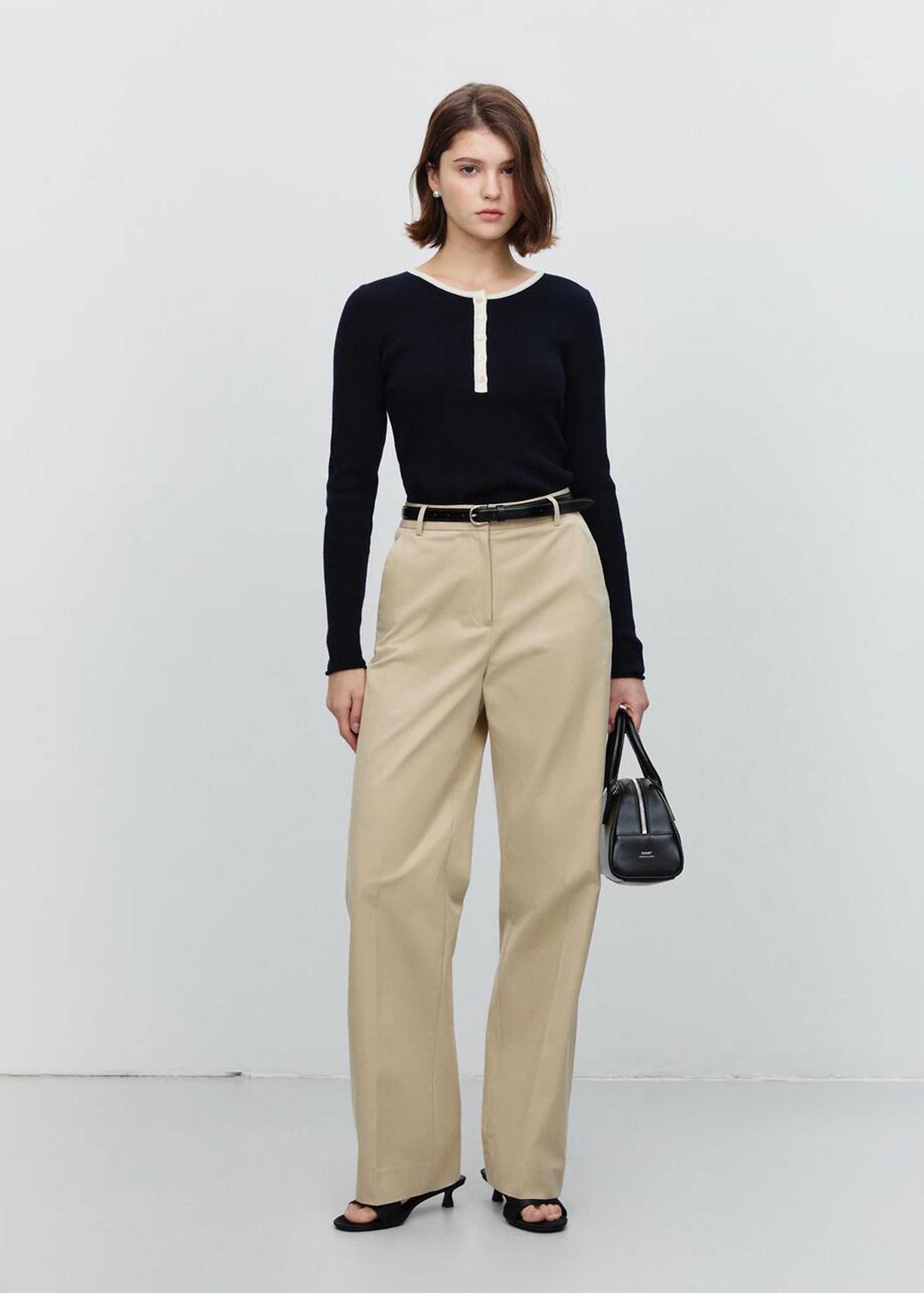 Black Rib-Knit Henley