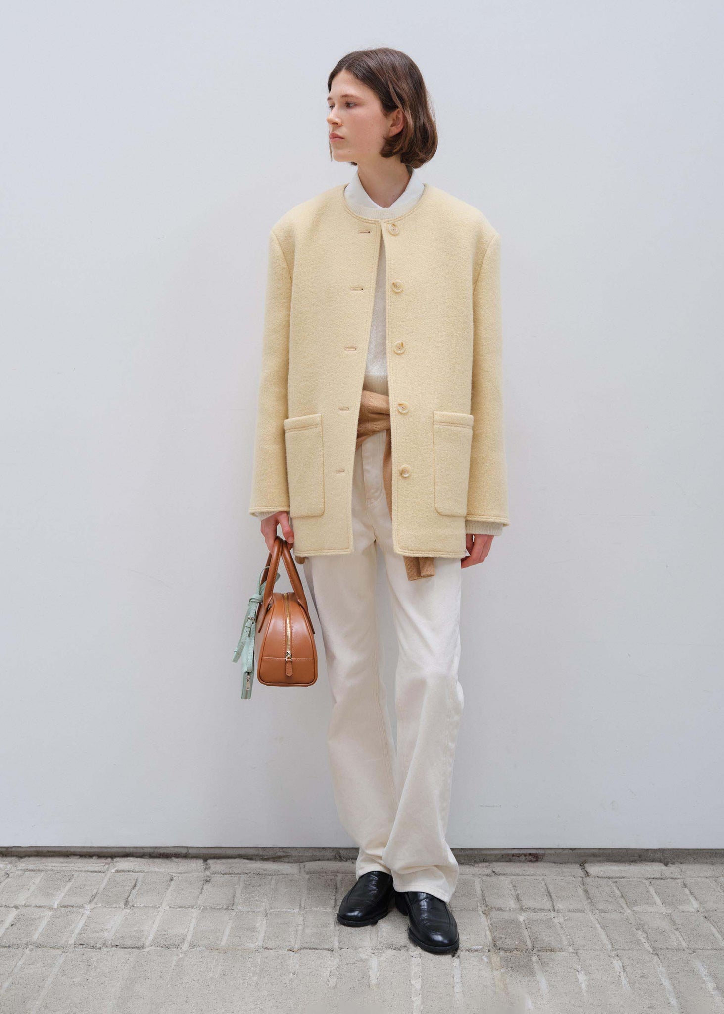 Pale Yellow Collarless Jacket