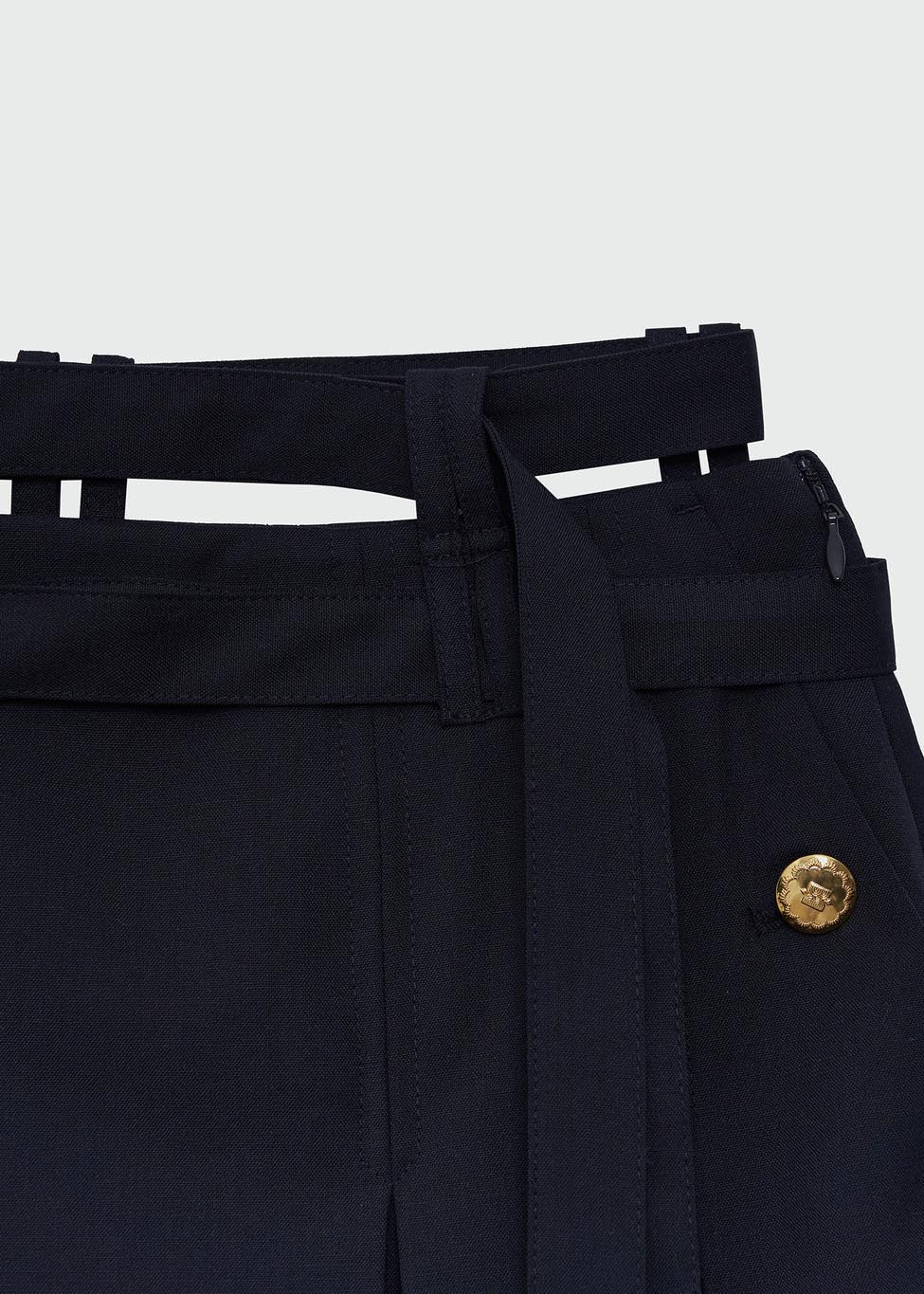 Navy Double Belted Pleated Mini Skirt - 157Moments