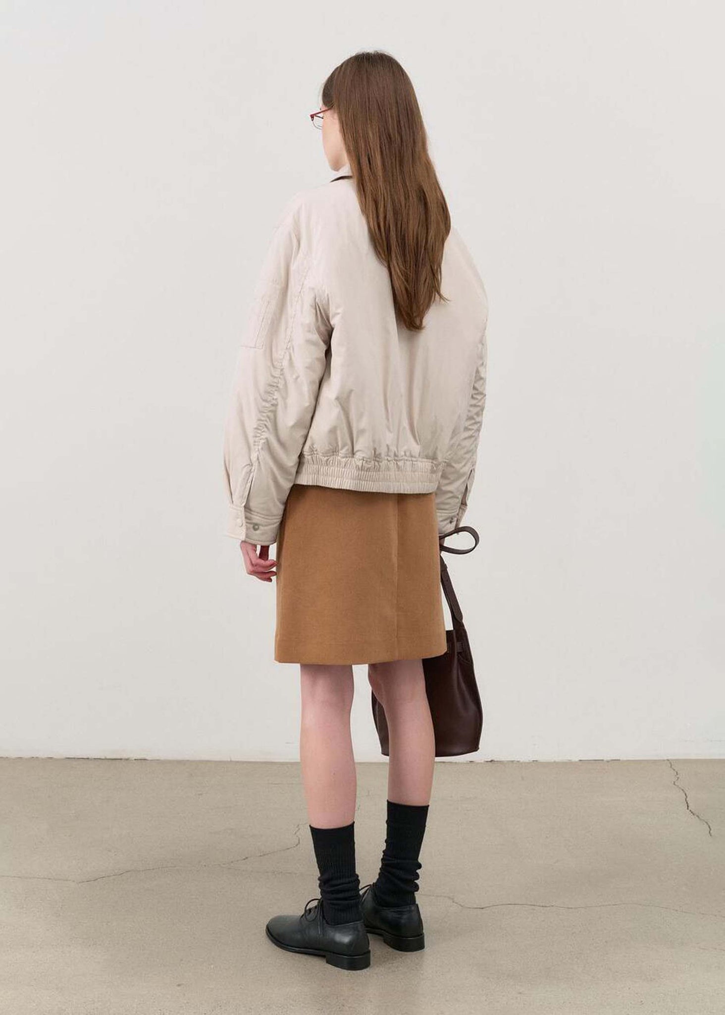 Beige Puffed Bomber Jacket