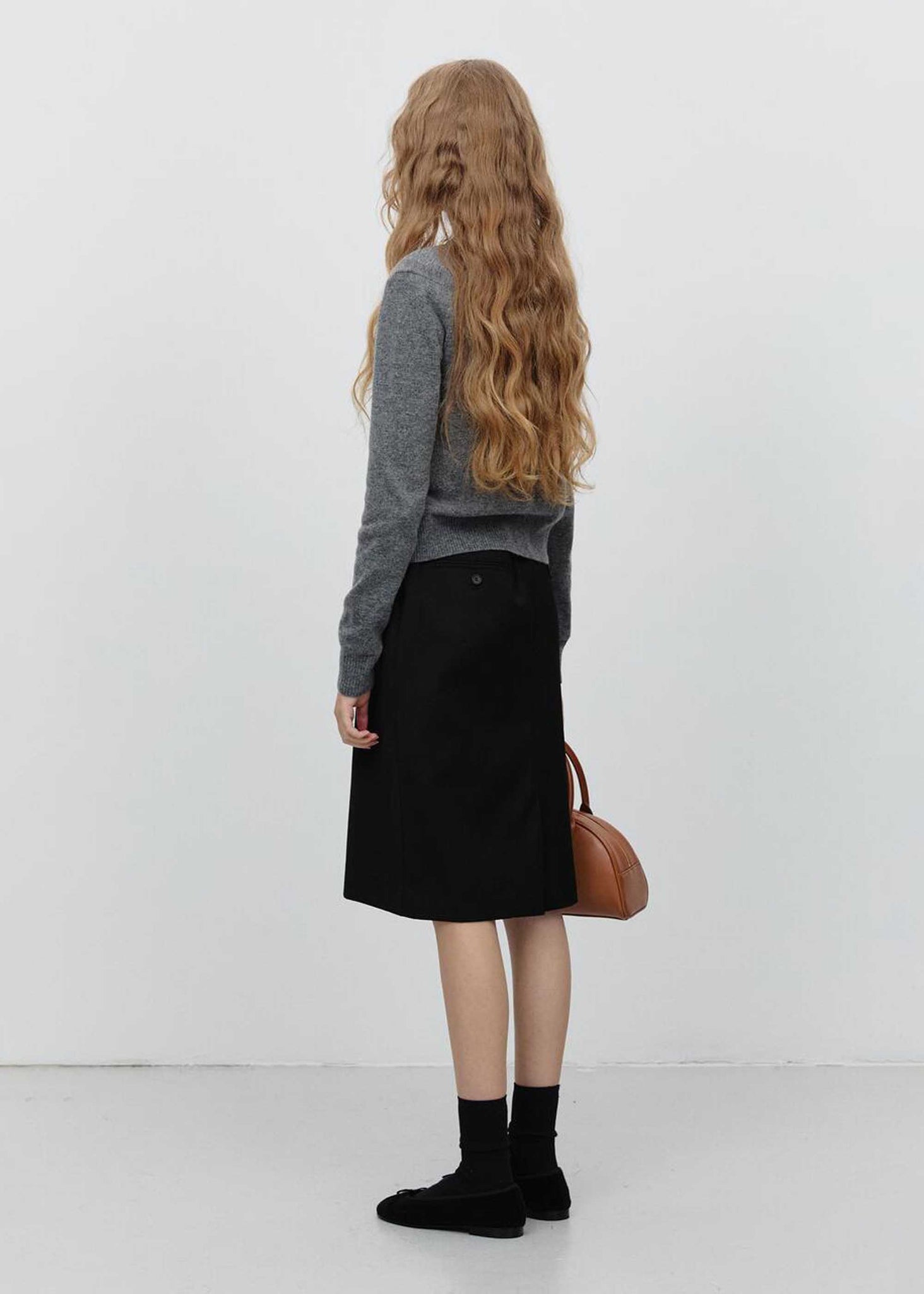 Grey Round-Neck Wool Cardigan